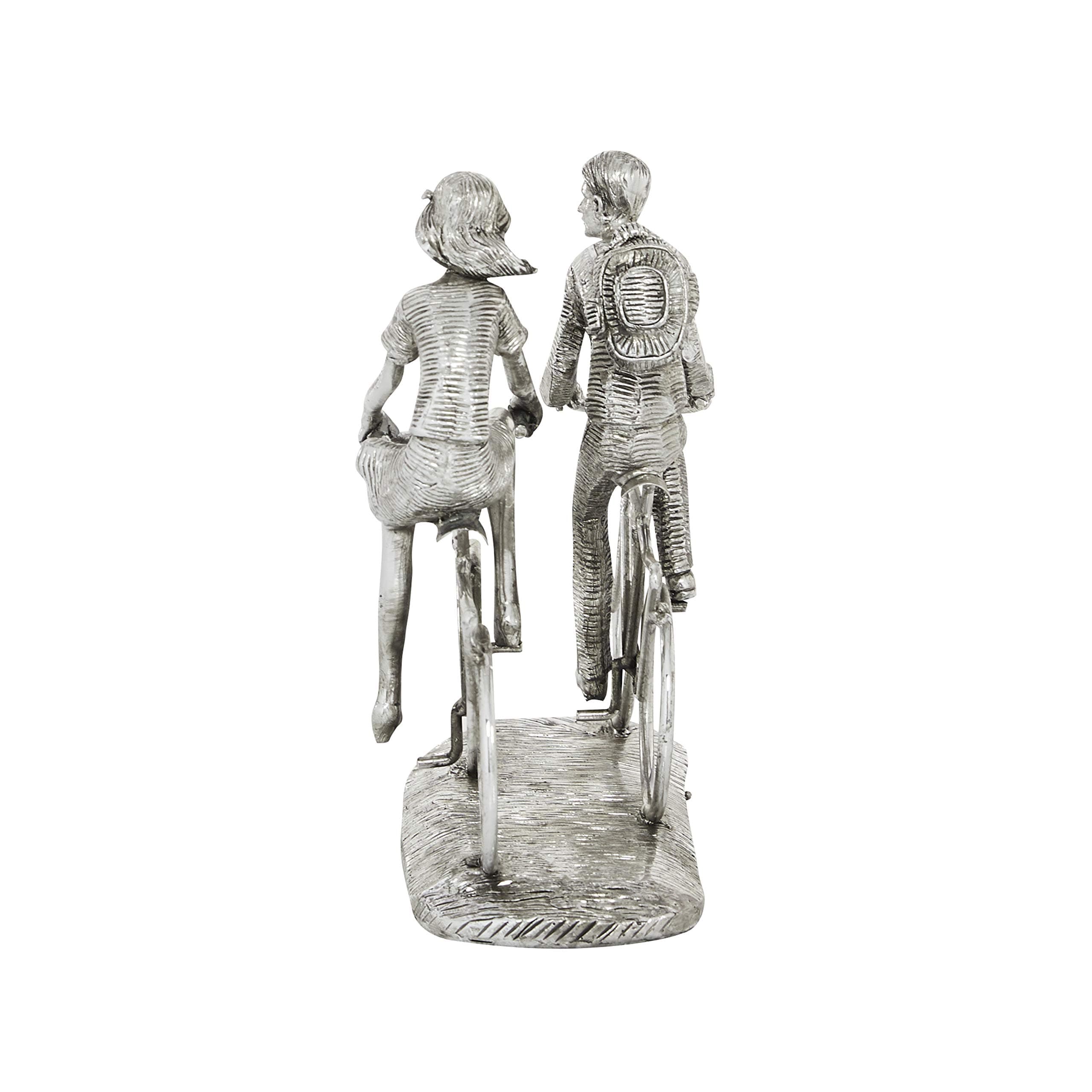 Deco 79 Polystone People Sculpture with Bike, 11" x 5" x 10", Silver - Thumbnail 4