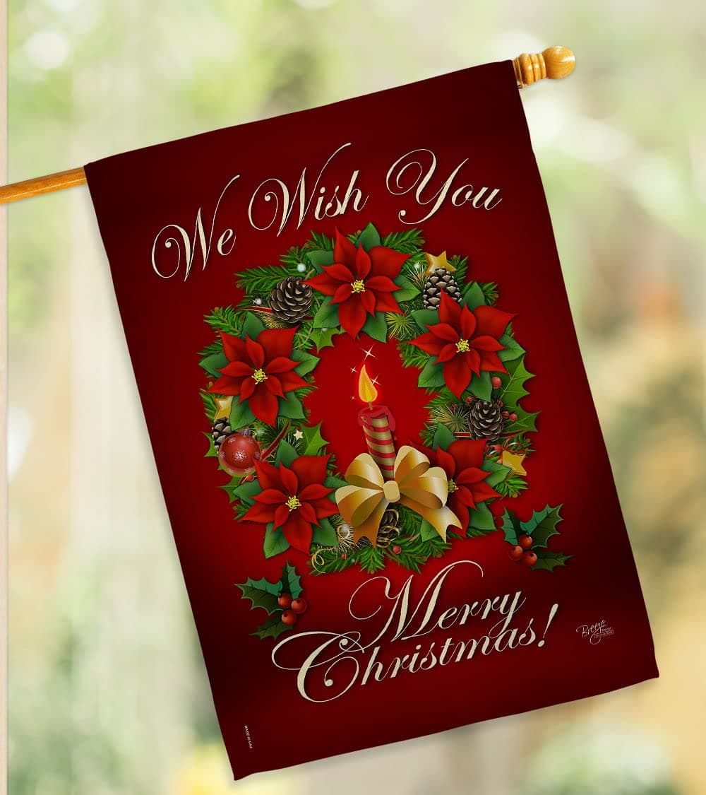 We Wish You Merry Christmas Flag Wearth Door Banner Lawn Garden Outdoor Wall Han - Thumbnail 9