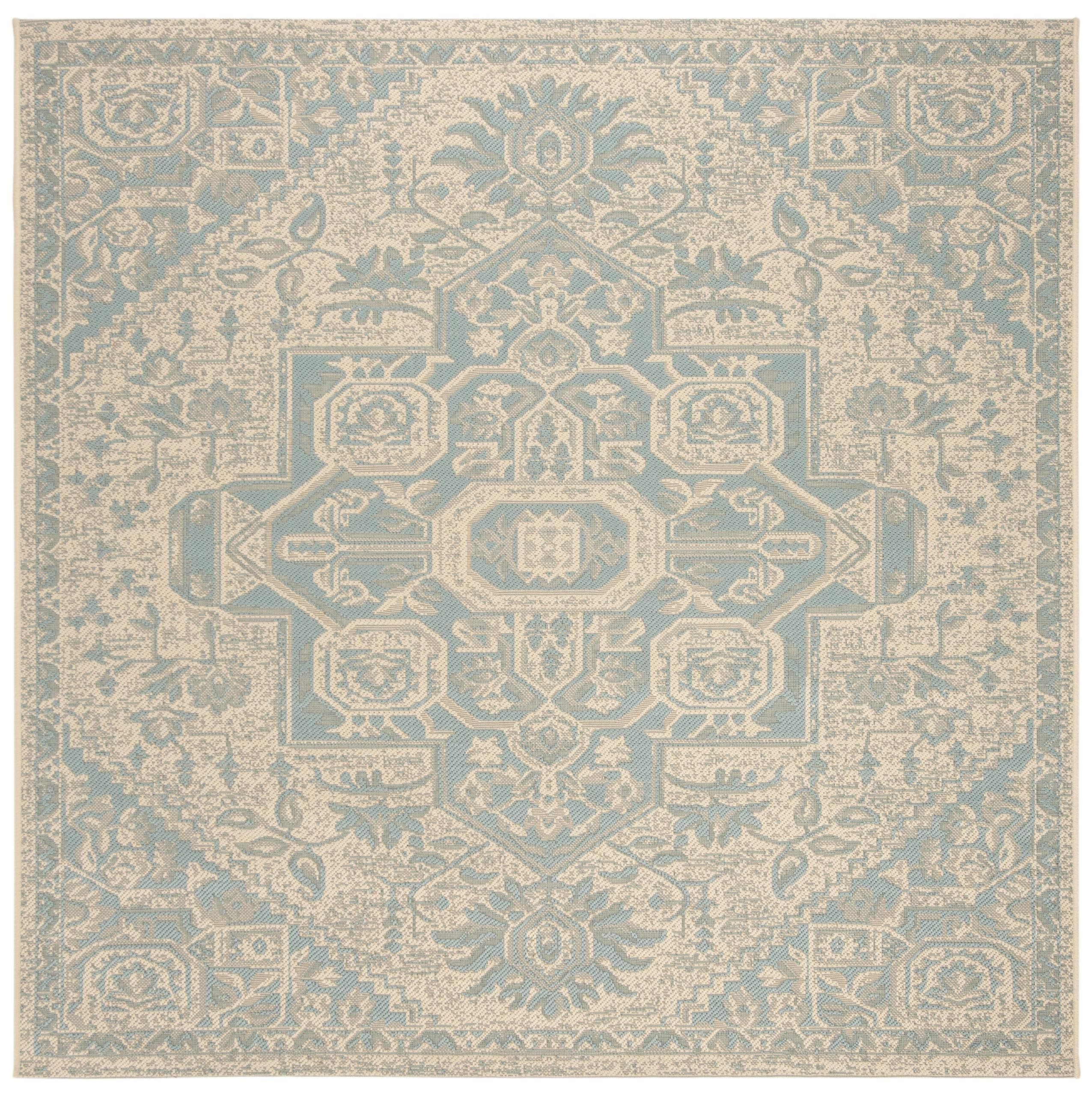 SAFAVIEH Washable Rug Outdoor Beach House Collection - 4' Square, Aqua & Cream, - Thumbnail 3