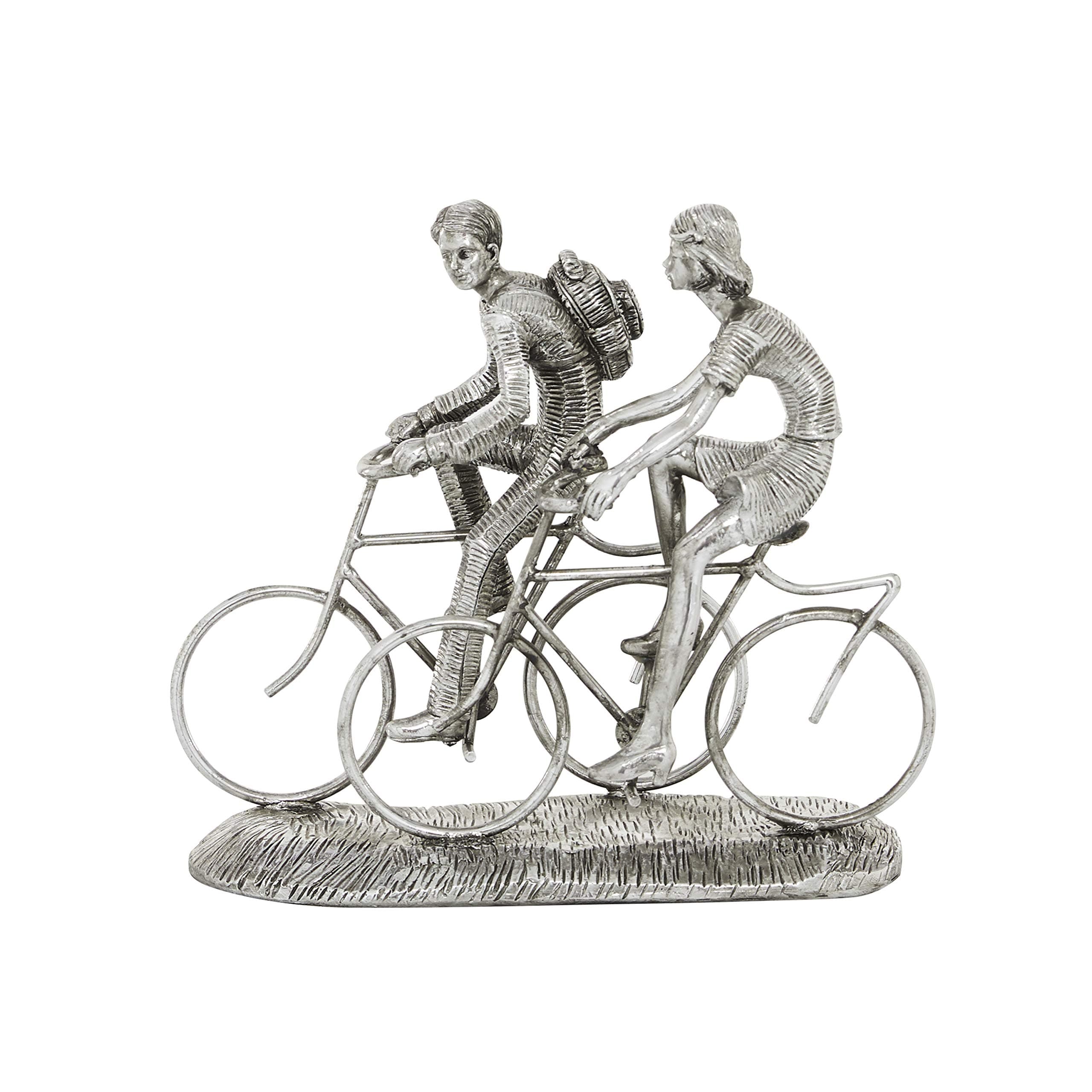 Deco 79 Polystone People Sculpture with Bike, 11" x 5" x 10", Silver - Thumbnail 3