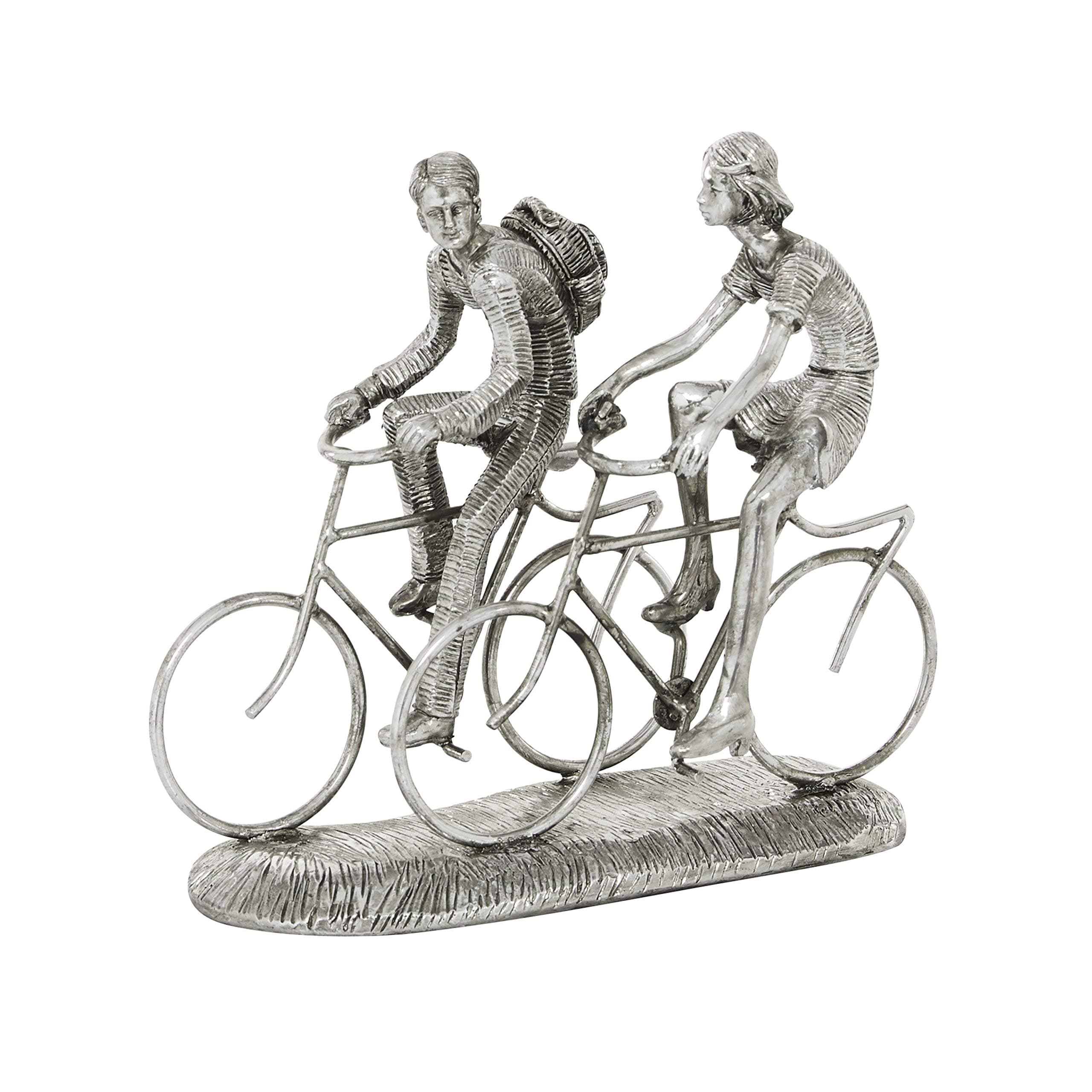 Deco 79 Polystone People Sculpture with Bike, 11" x 5" x 10", Silver - Thumbnail 2