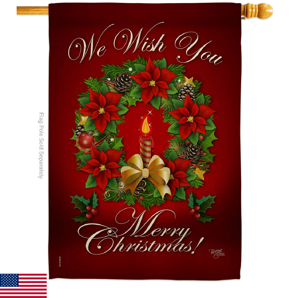 We Wish You Merry Christmas Flag Wearth Door Banner Lawn Garden Outdoor Wall Han - Image 1