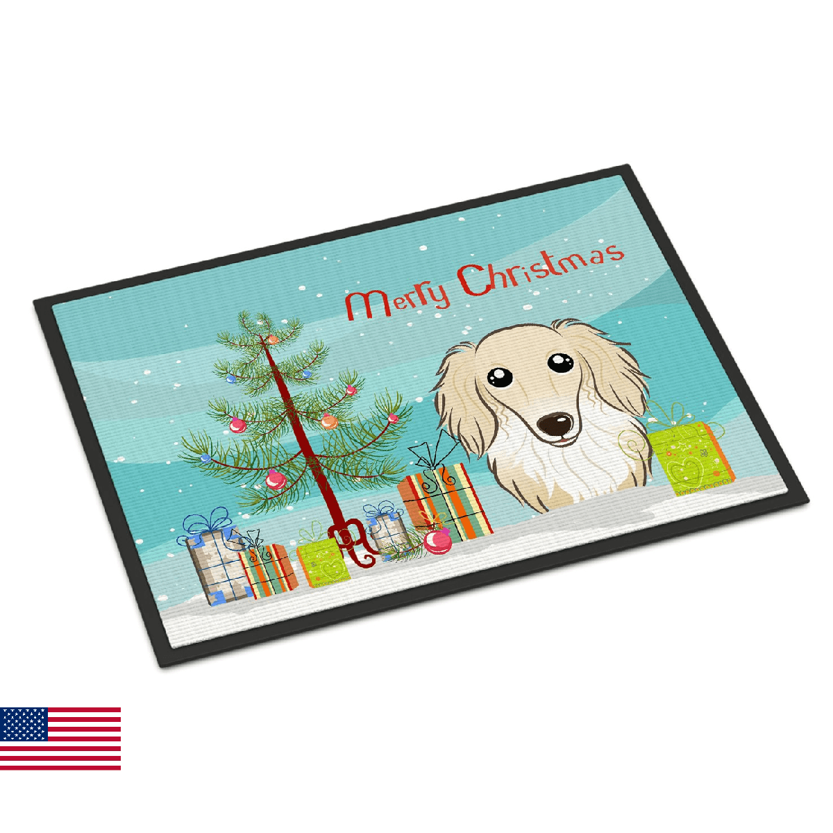 Caroline's Treasures BB1584MAT Christmas Tree and Longhair Creme Dachshund Doorm - Image 1