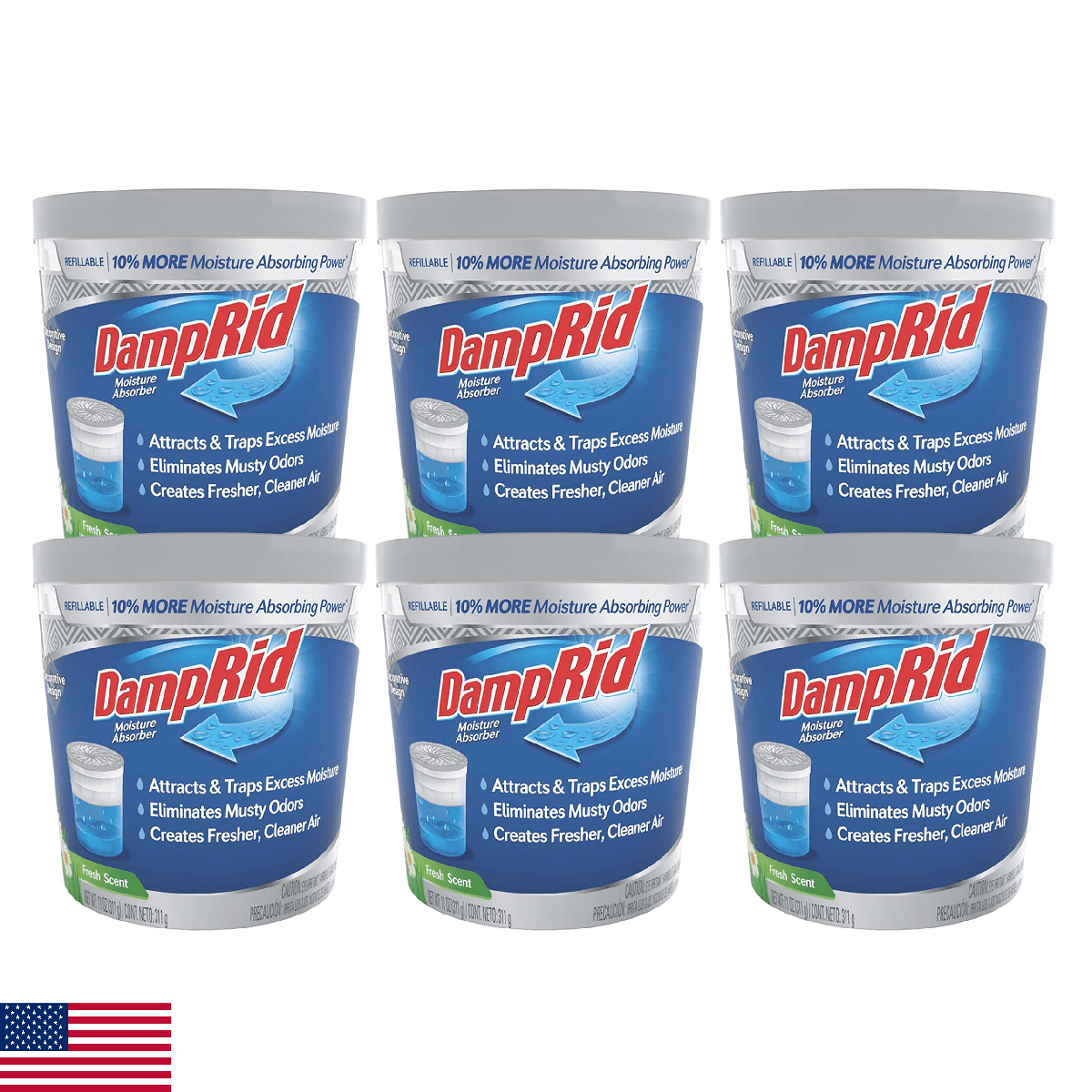 DampRid Refillable Moisture Absorber 11oz 6-Pack Fresh Scent Odor Eliminator - Image 1