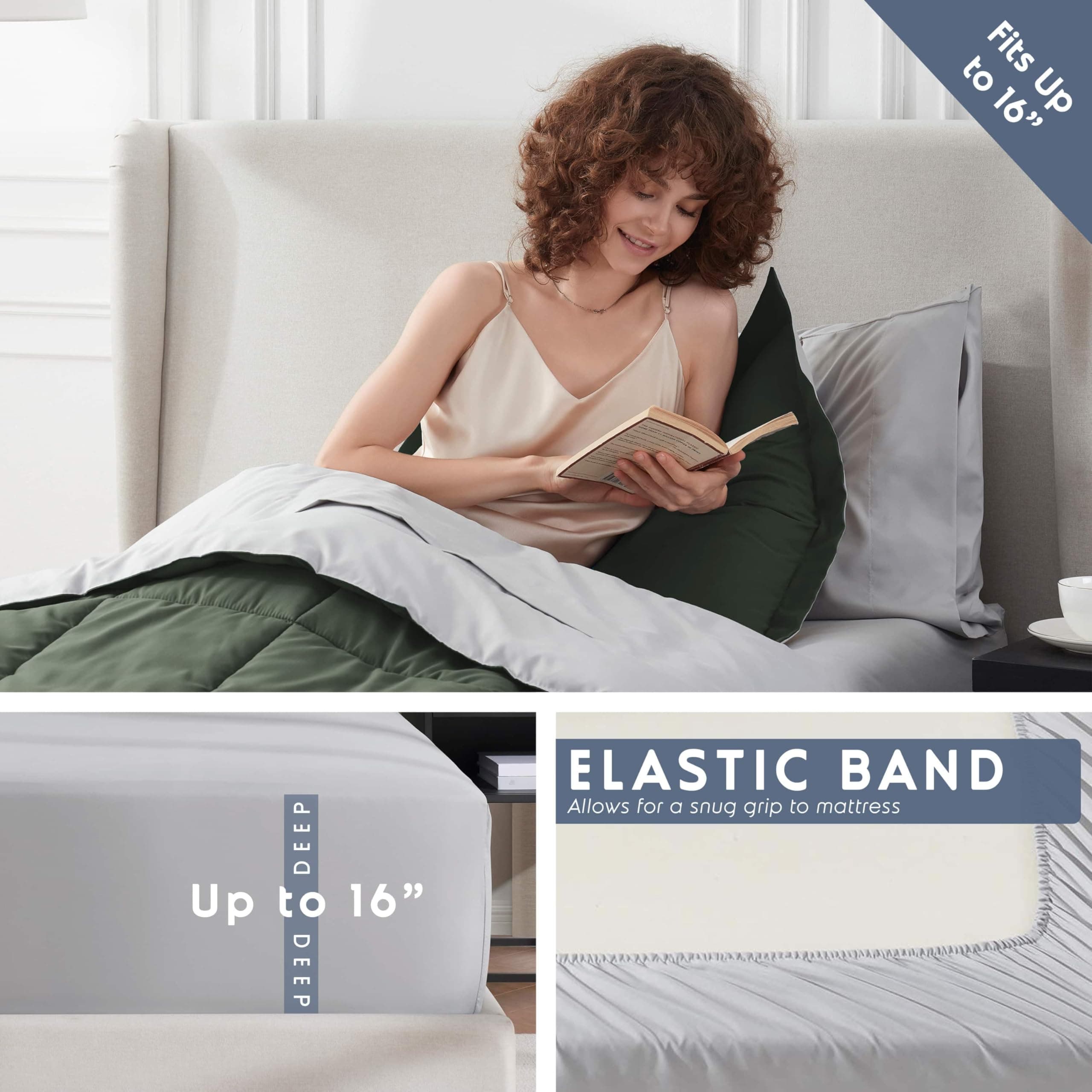 Nestl 5 Piece Twin XL Comforter Set – Olive Green Reversible Bed in a Bag – Comp - Thumbnail 5