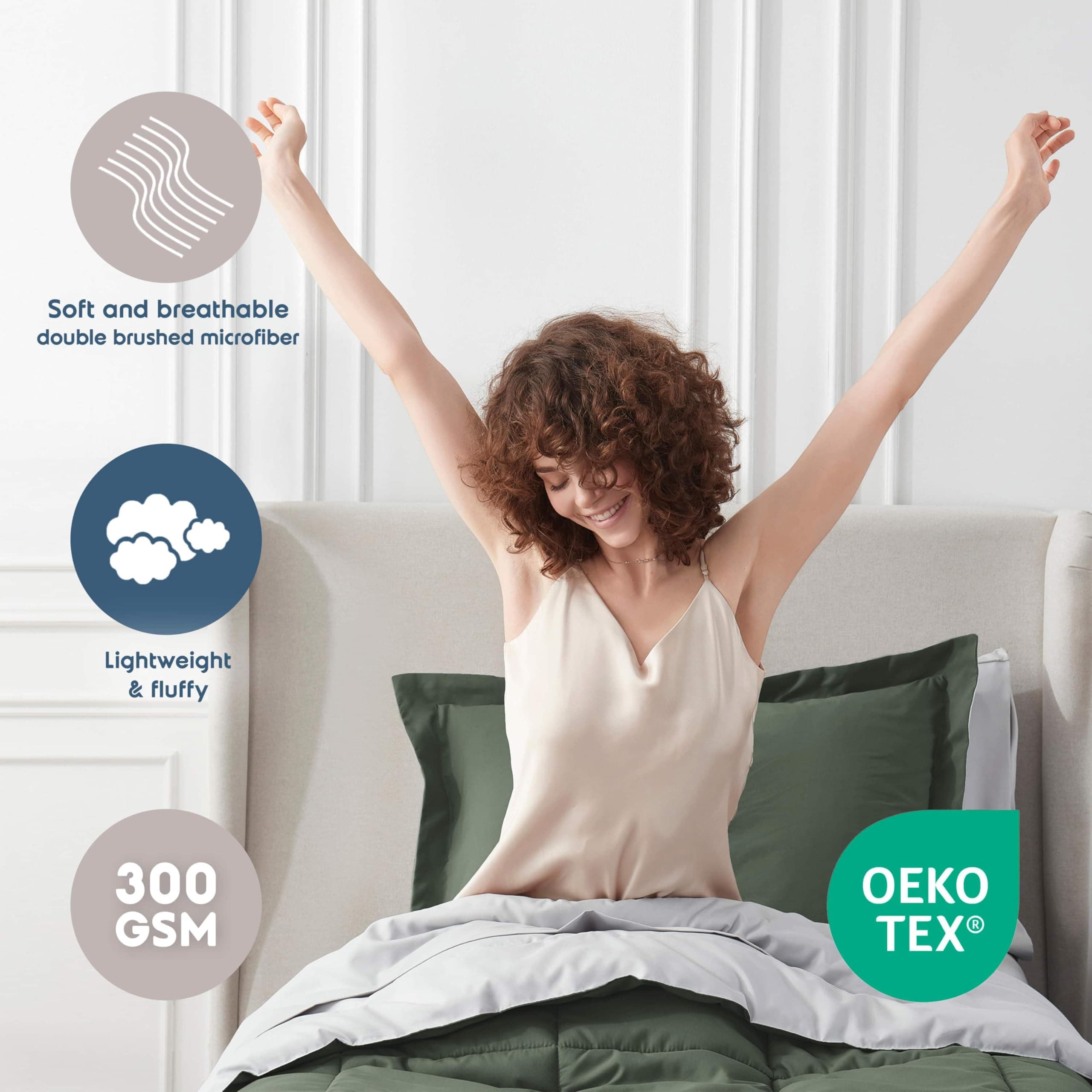 Nestl 5 Piece Twin XL Comforter Set – Olive Green Reversible Bed in a Bag – Comp - Thumbnail 3