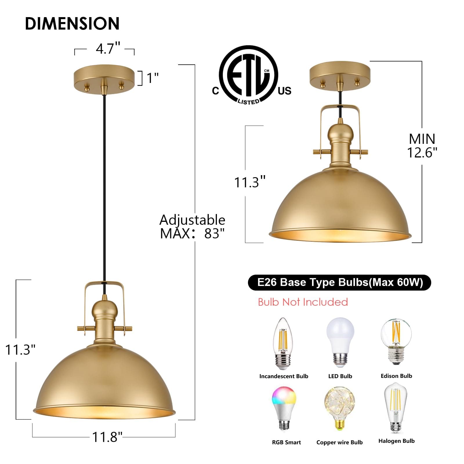 ALAISLYC 12 Inch Gold Farmhouse Pendant Lights Matte Pendant Lights for Kitchen - Thumbnail 2