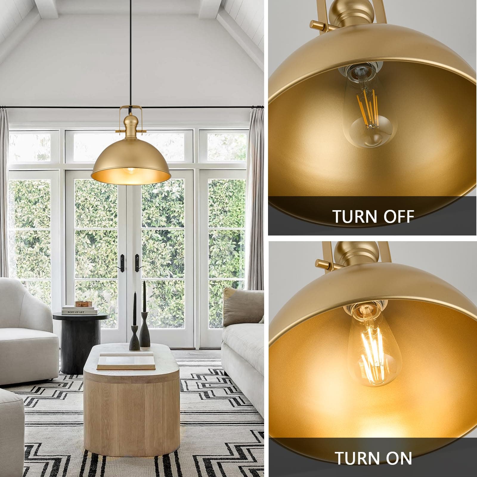 ALAISLYC 12 Inch Gold Farmhouse Pendant Lights Matte Pendant Lights for Kitchen - Thumbnail 4