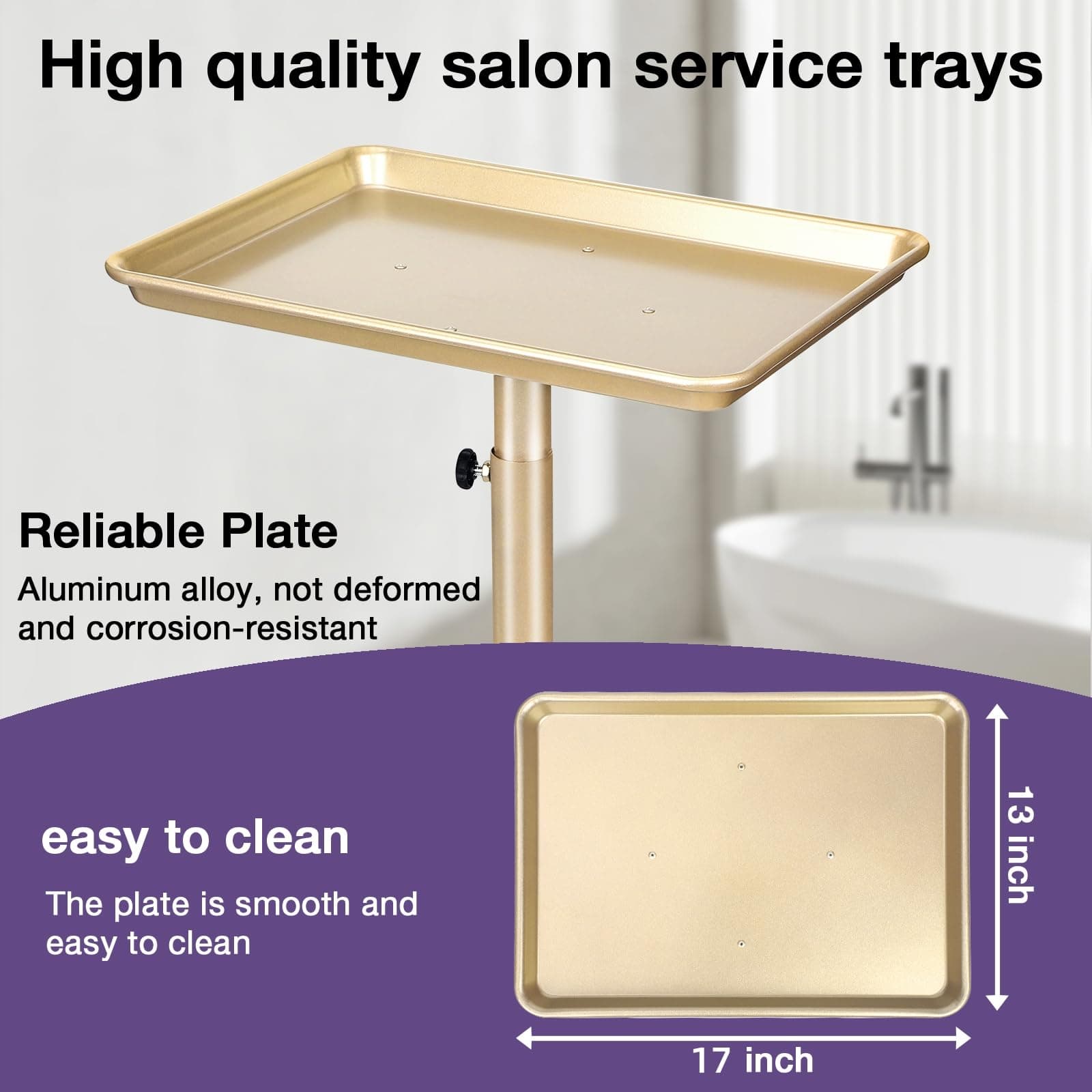 Salon Tray, Champagne Gold Salon Rolling Tray with Adjustable Height, Hair Styli - Thumbnail 3