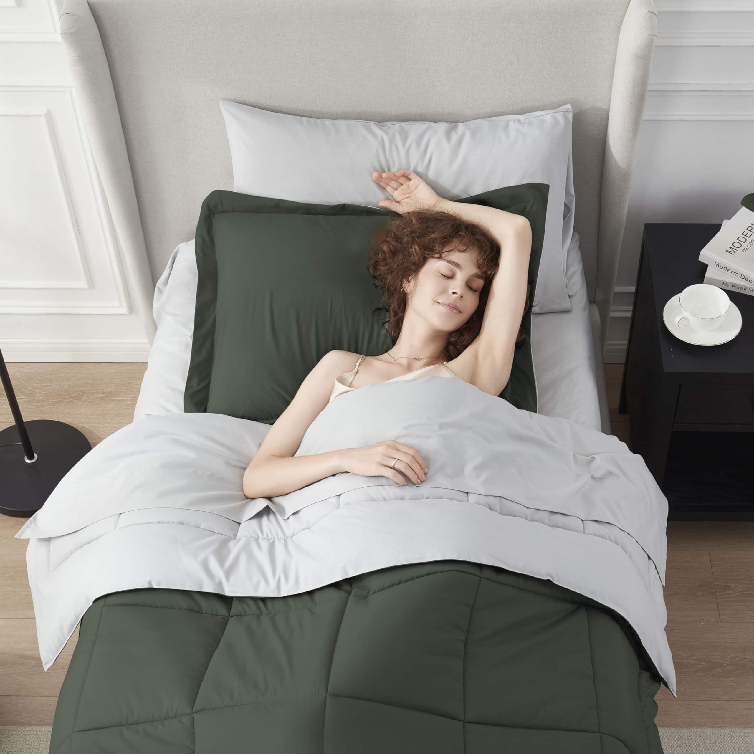 Nestl 5 Piece Twin XL Comforter Set – Olive Green Reversible Bed in a Bag – Comp - Thumbnail 8