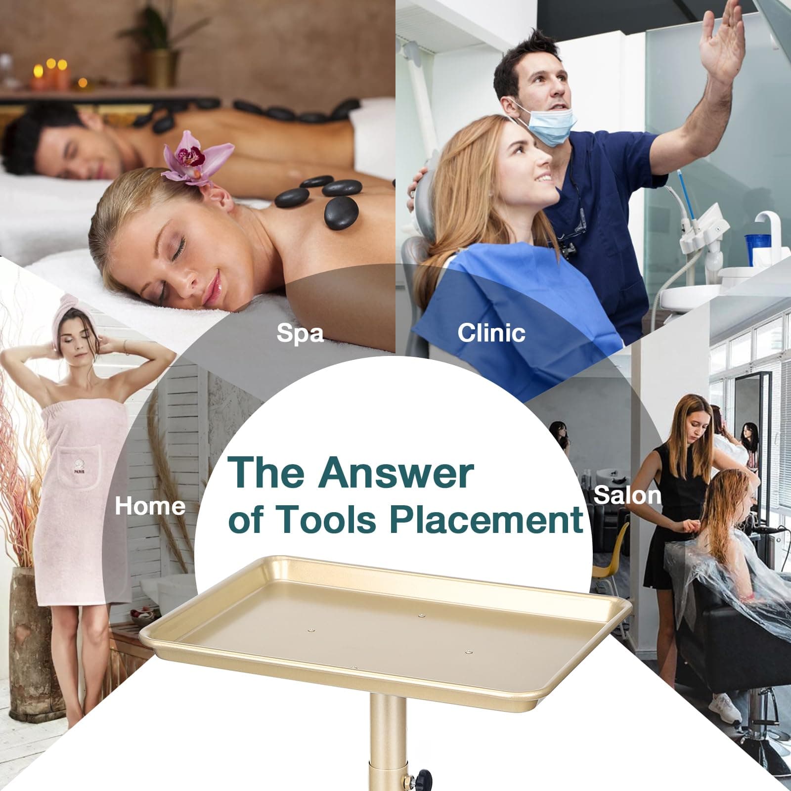 Salon Tray, Champagne Gold Salon Rolling Tray with Adjustable Height, Hair Styli - Thumbnail 6