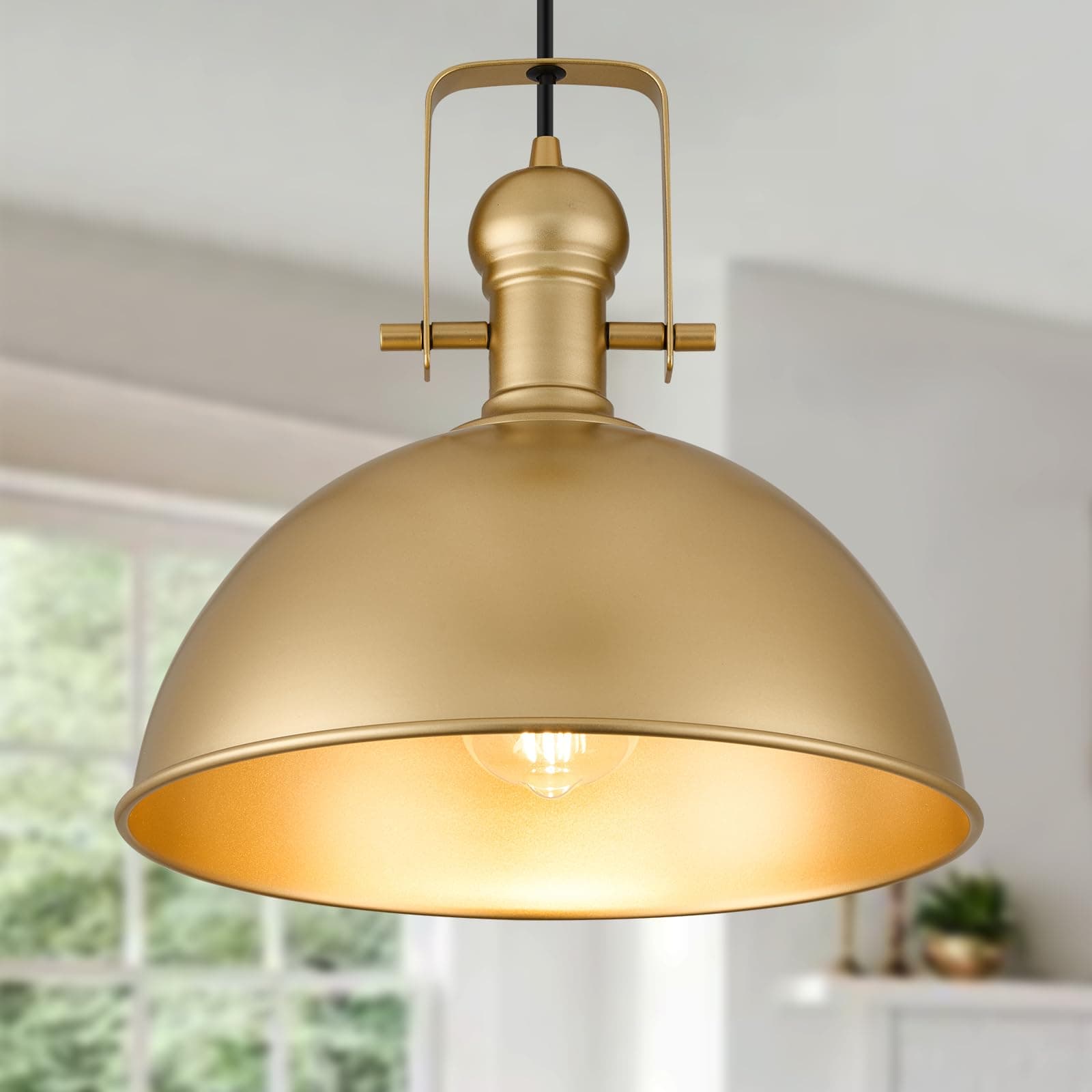 ALAISLYC 12 Inch Gold Farmhouse Pendant Lights Matte Pendant Lights for Kitchen - Thumbnail 9