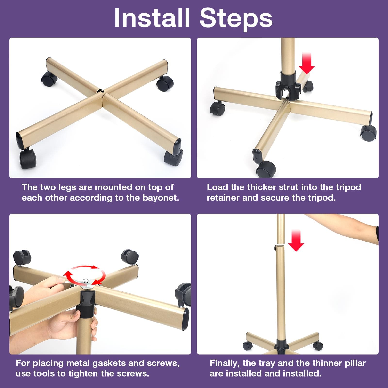 Salon Tray, Champagne Gold Salon Rolling Tray with Adjustable Height, Hair Styli - Thumbnail 7