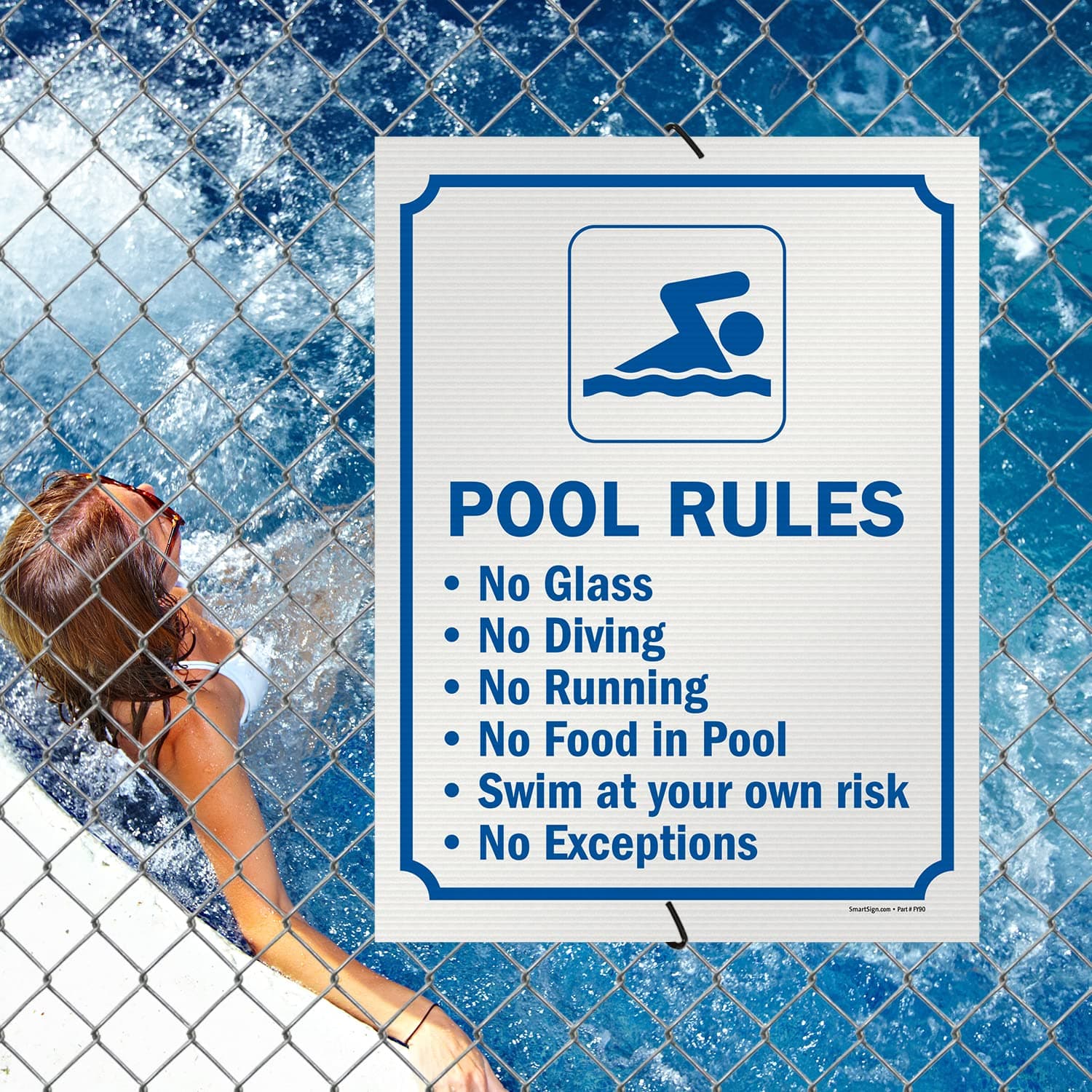 SmartSign 24 x 18 inch “Pool Rules - No Glass, No Diving, No Running…” Sign, Dig - Thumbnail 3