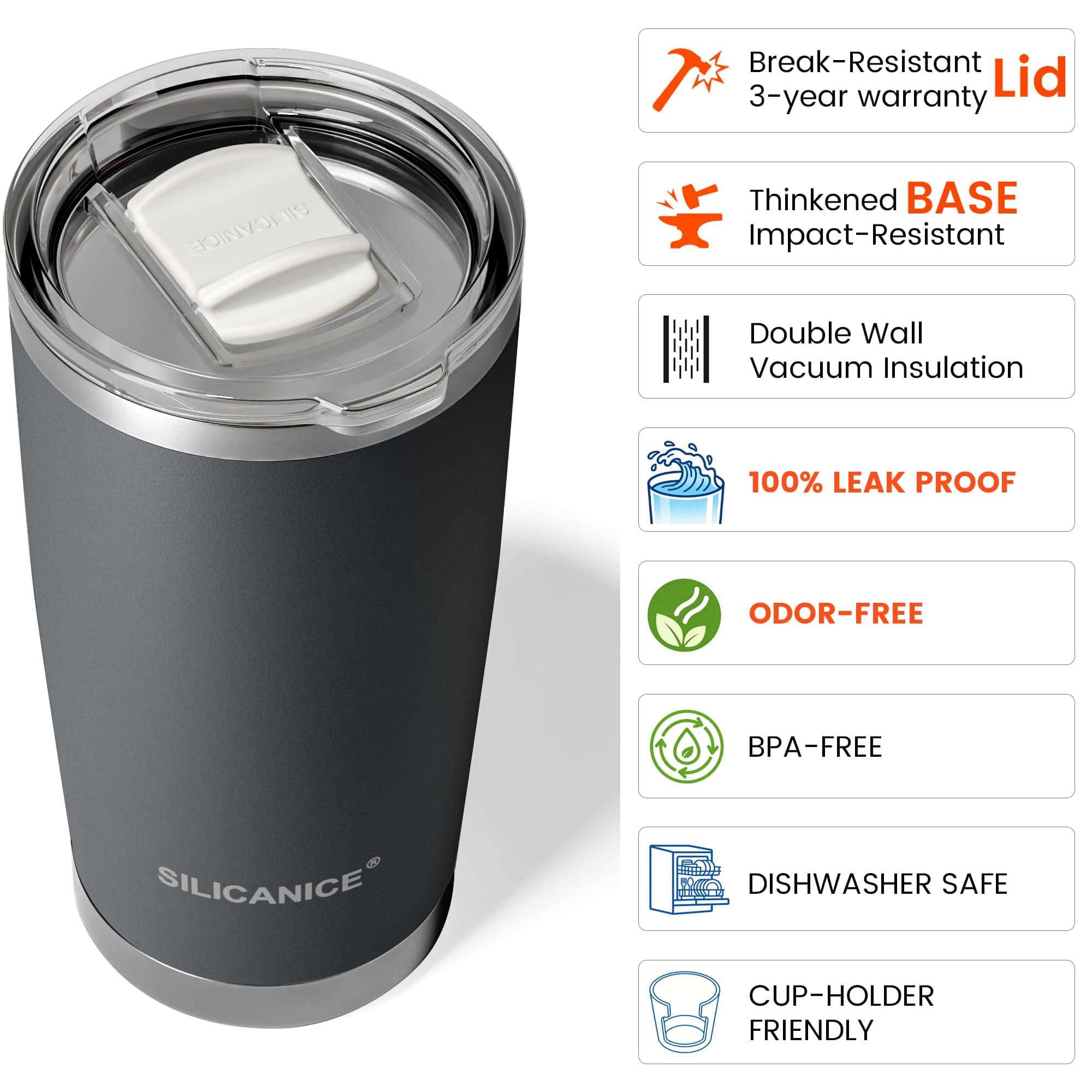 SILICANICE 20oz Vacuum Insulated Tumbler - Double Wall Stainless Steel Coffee Mu - Thumbnail 4