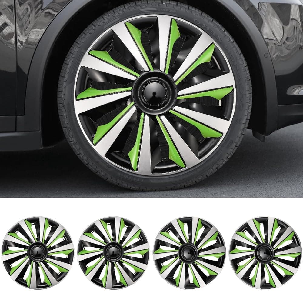 AuMoHall Silver with Green Hubcap Wheel Cover Replacement Kit 14" Hub Caps Wheel - Thumbnail 4
