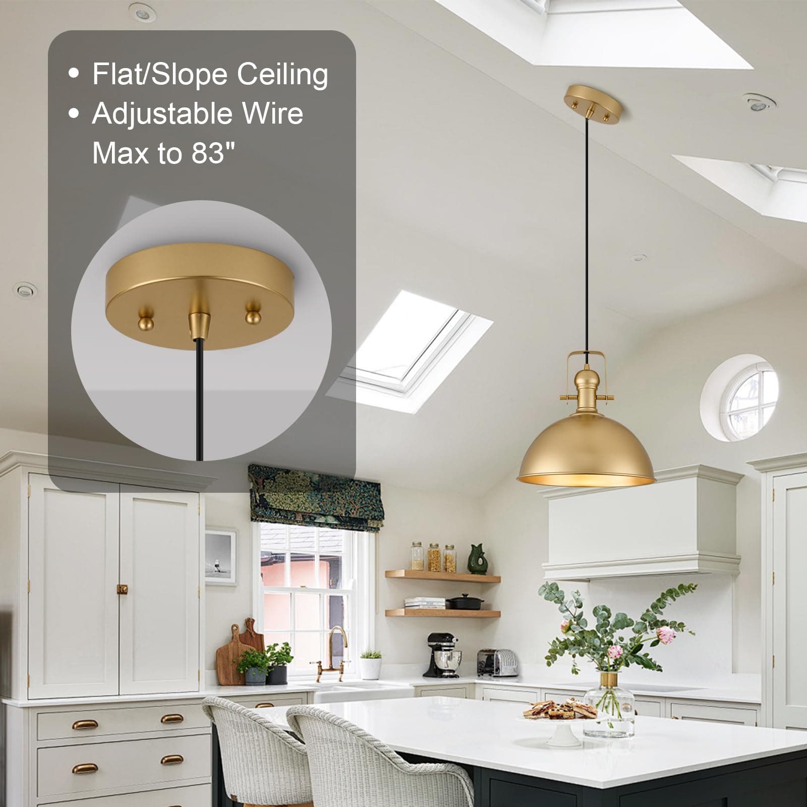 ALAISLYC 12 Inch Gold Farmhouse Pendant Lights Matte Pendant Lights for Kitchen - Thumbnail 5