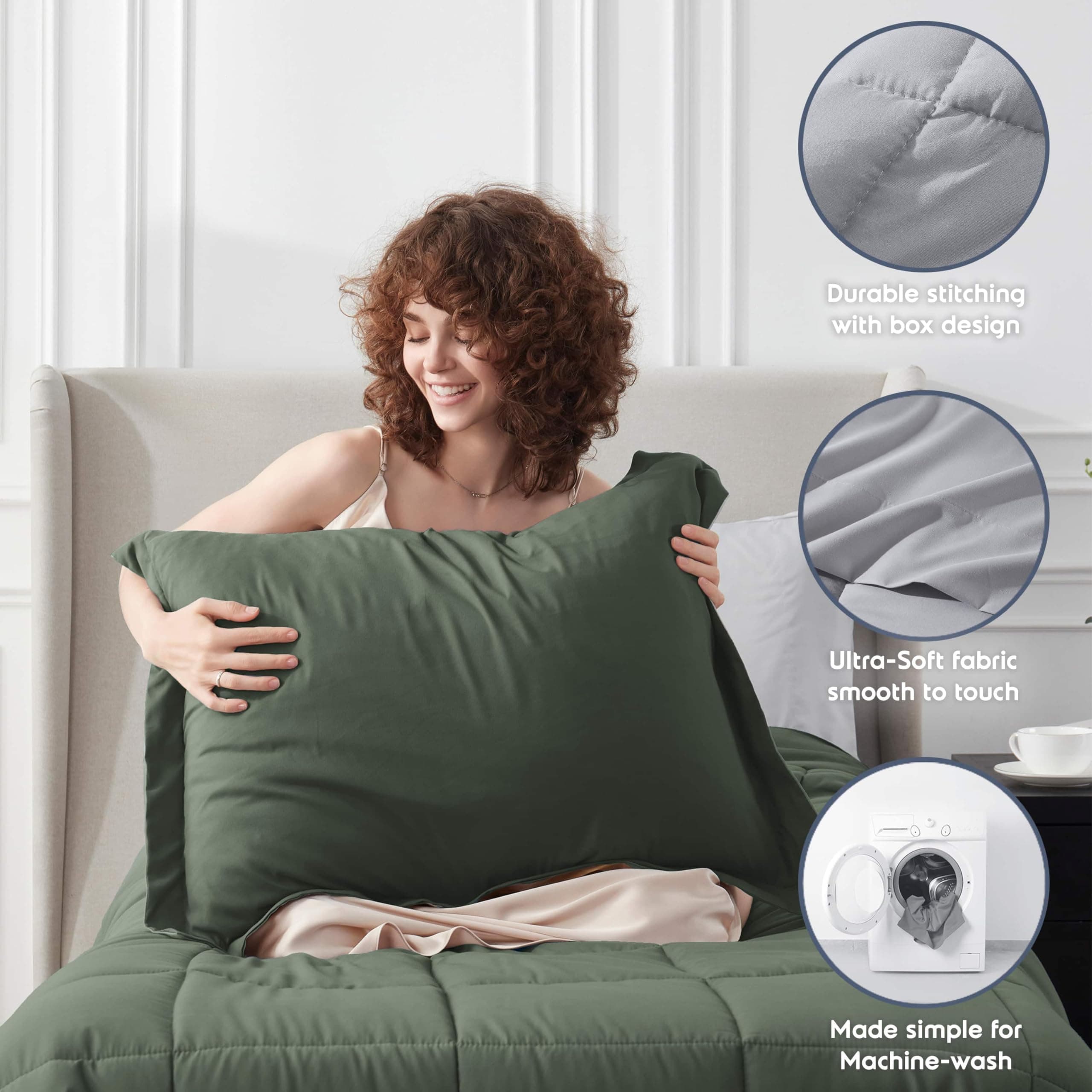 Nestl 5 Piece Twin XL Comforter Set – Olive Green Reversible Bed in a Bag – Comp - Thumbnail 7