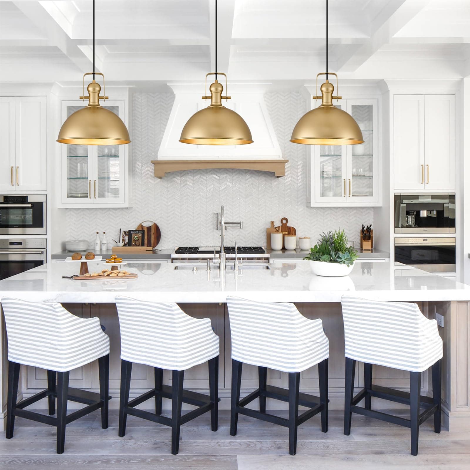 ALAISLYC 12 Inch Gold Farmhouse Pendant Lights Matte Pendant Lights for Kitchen - Thumbnail 8