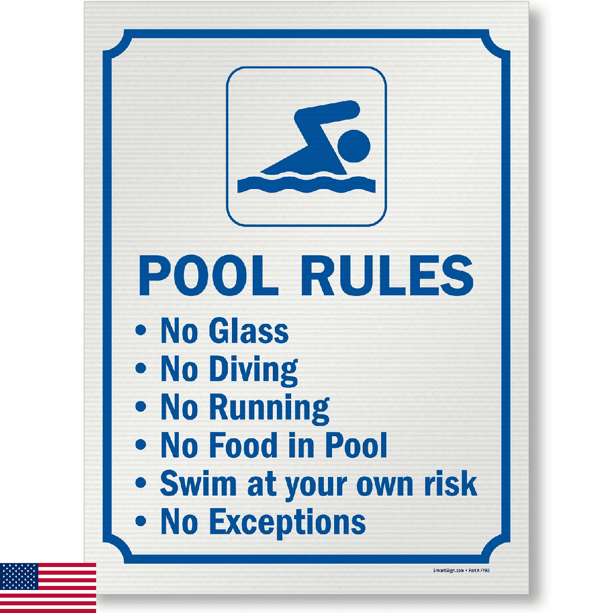 SmartSign 24 x 18 inch “Pool Rules - No Glass, No Diving, No Running…” Sign, Dig - Image 1