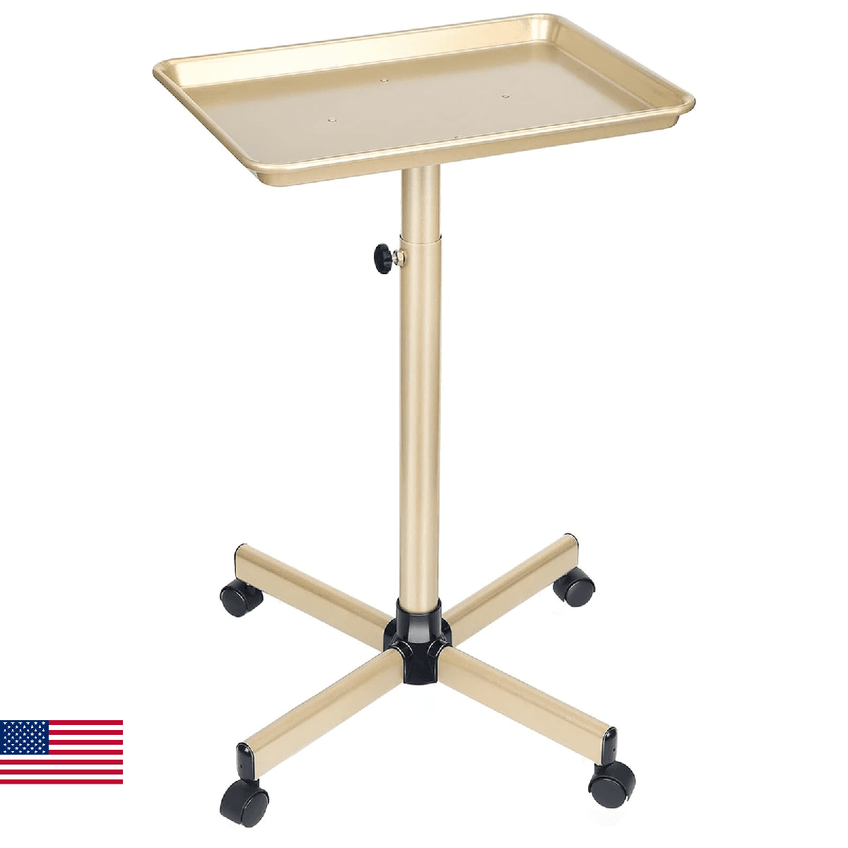 Salon Tray, Champagne Gold Salon Rolling Tray with Adjustable Height, Hair Styli - Image 1