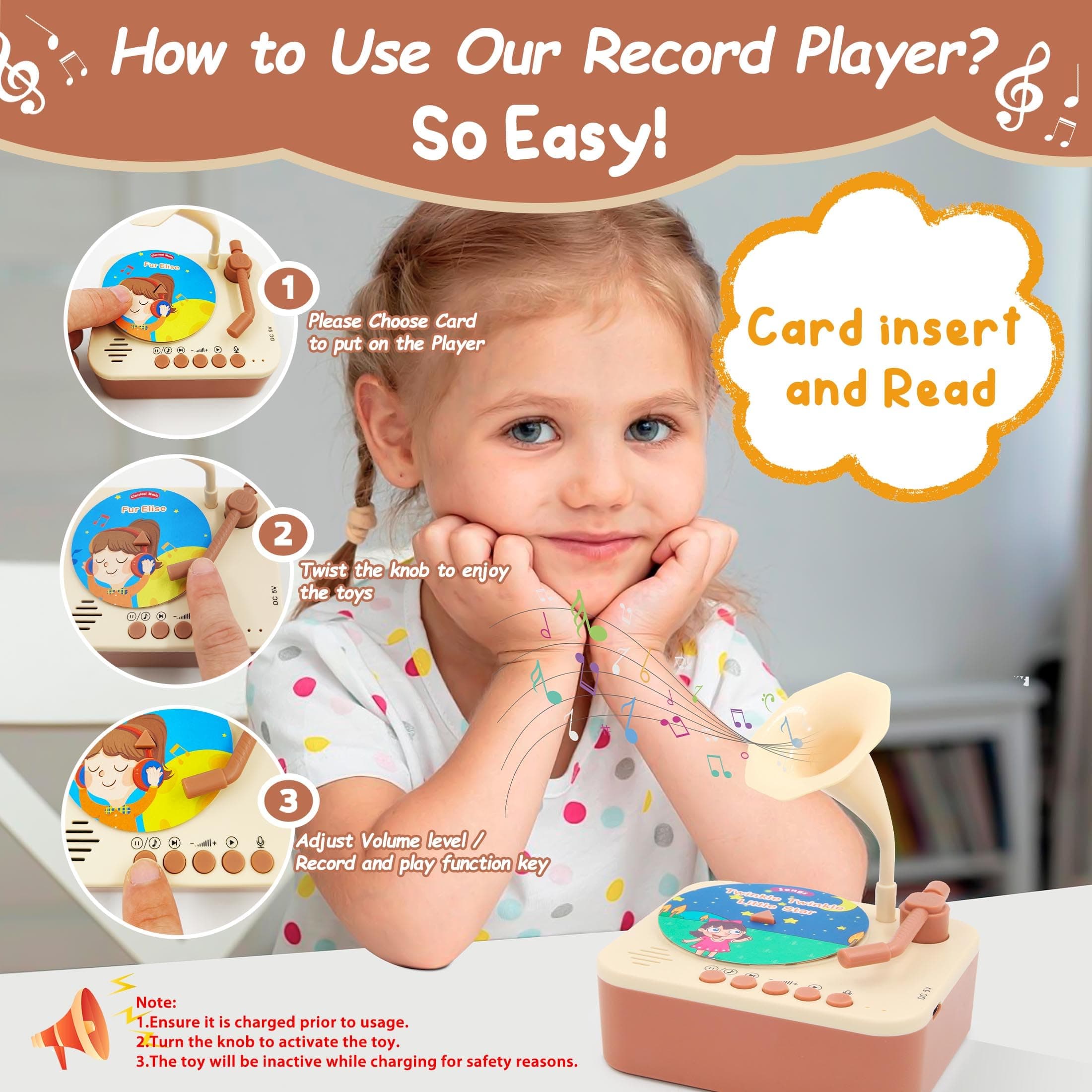 Kids Phonograph with 99 Cards, Toddler Record Player, Story & Music Player, Kids - Thumbnail 5