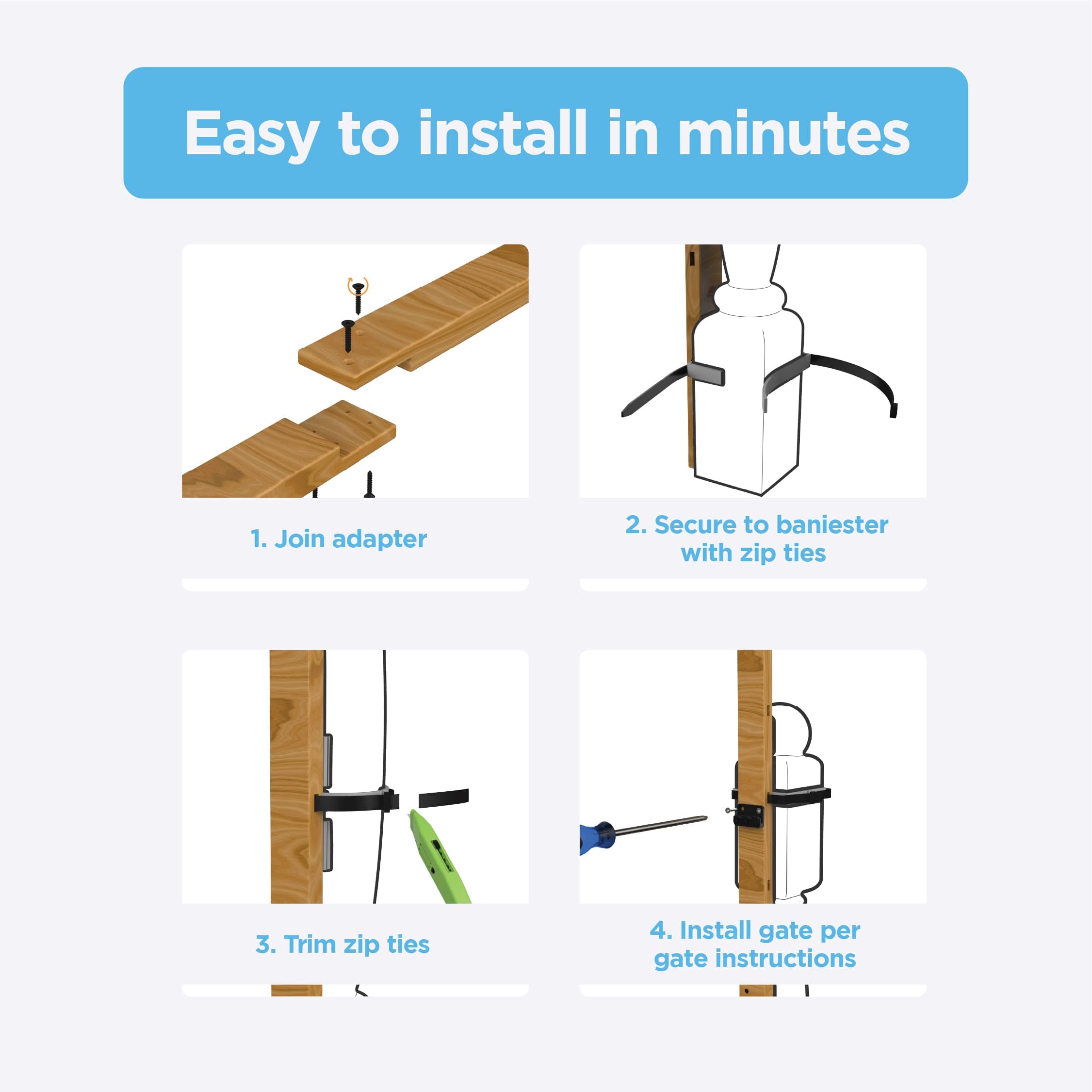 Perma Child Safety Extra Tall Universal Banister Adapter Kit for Pressure and Ha - Thumbnail 6