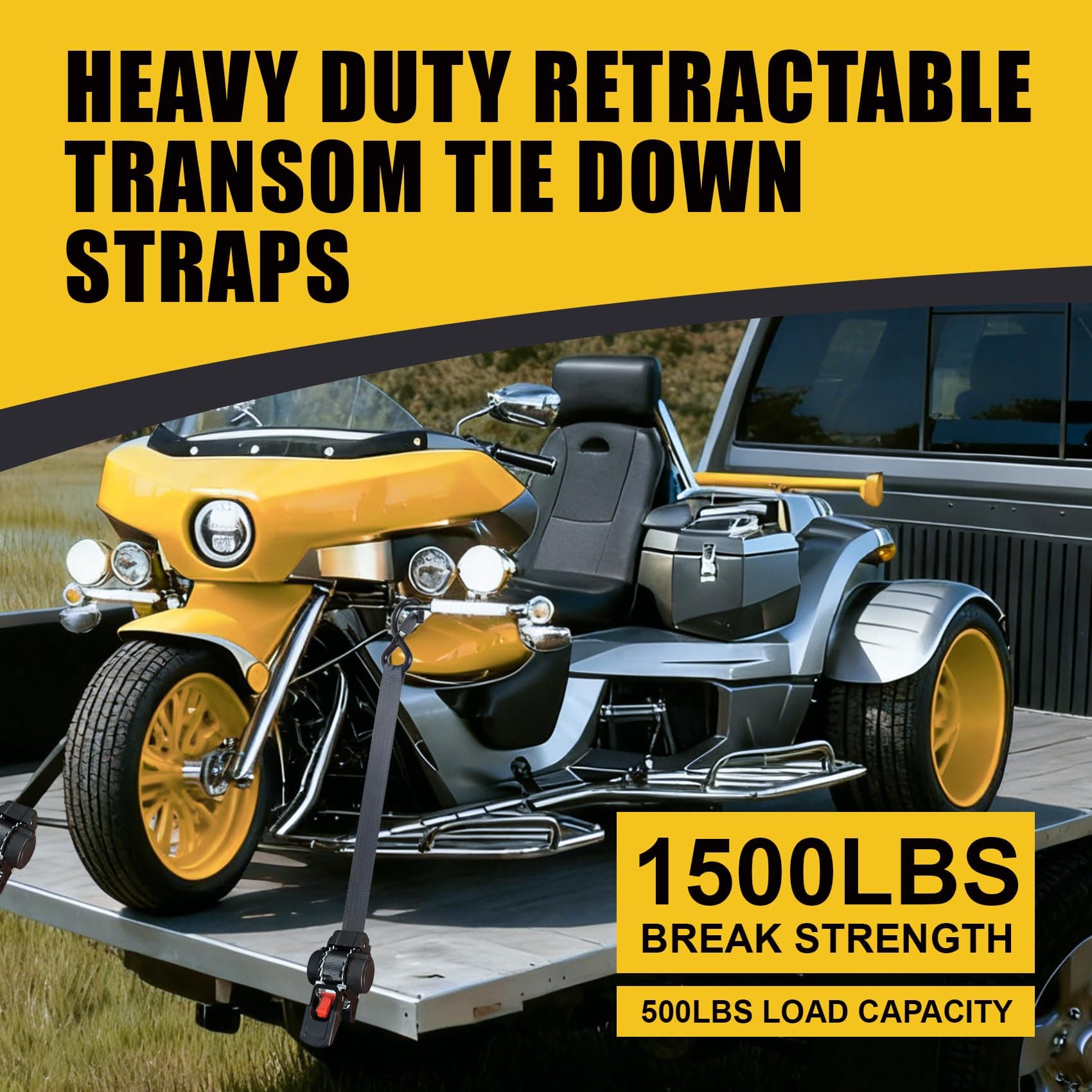 Ayaport Retractable Transom Tie Down Straps 1in X 10ft Tie Down Straps to Traile - Thumbnail 3