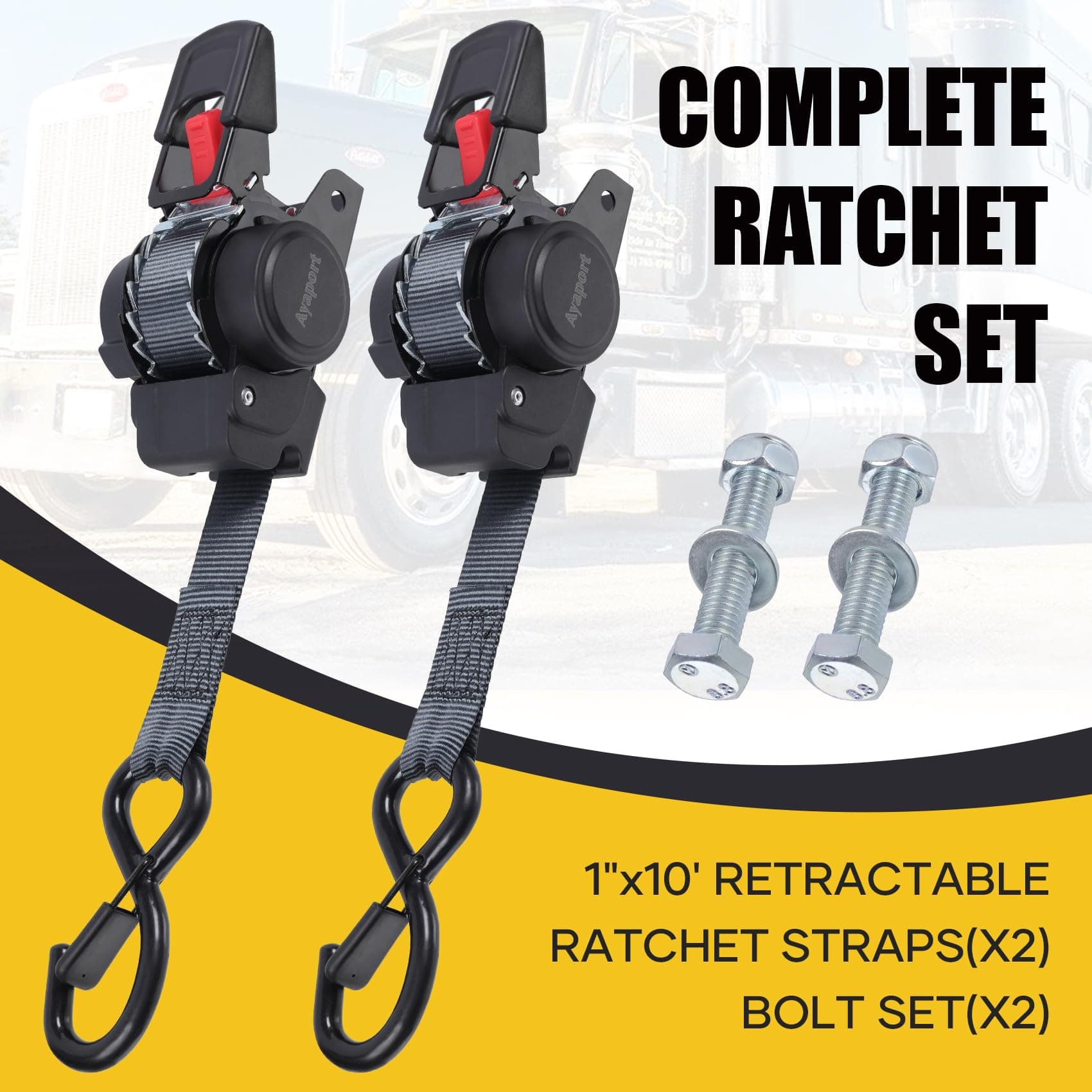 Ayaport Retractable Transom Tie Down Straps 1in X 10ft Tie Down Straps to Traile - Thumbnail 5