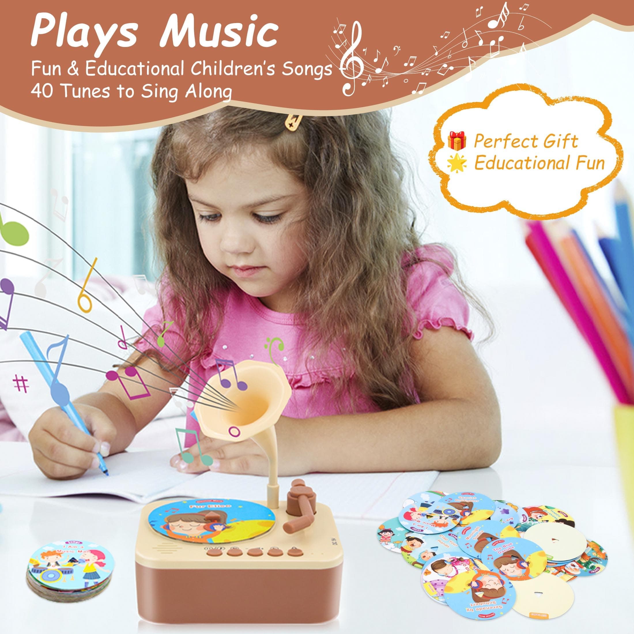Kids Phonograph with 99 Cards, Toddler Record Player, Story & Music Player, Kids - Thumbnail 3