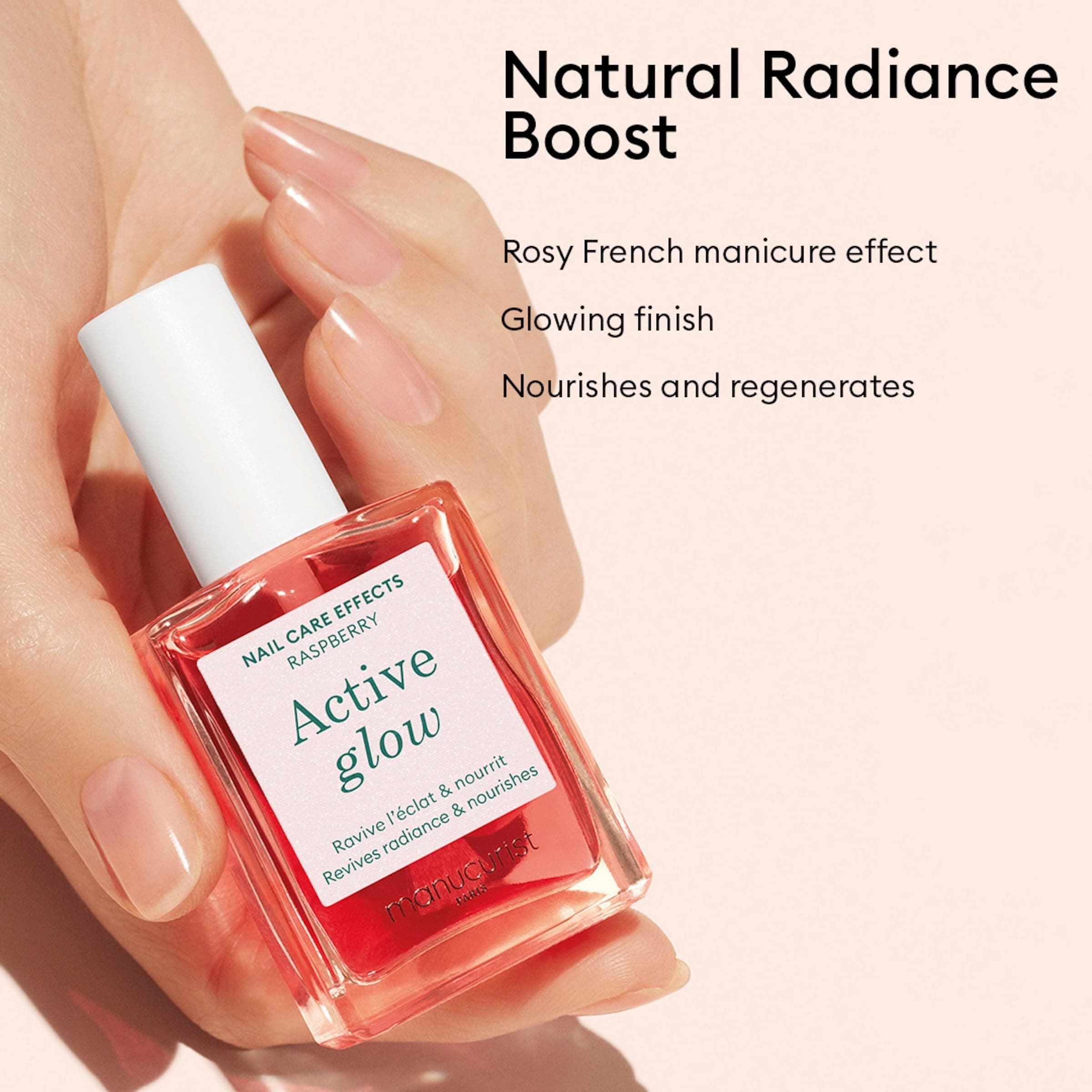 Manucurist Healthy Glow Duo - Active Glow Raspberry (Pink) Repairing Nail Polish - Thumbnail 4