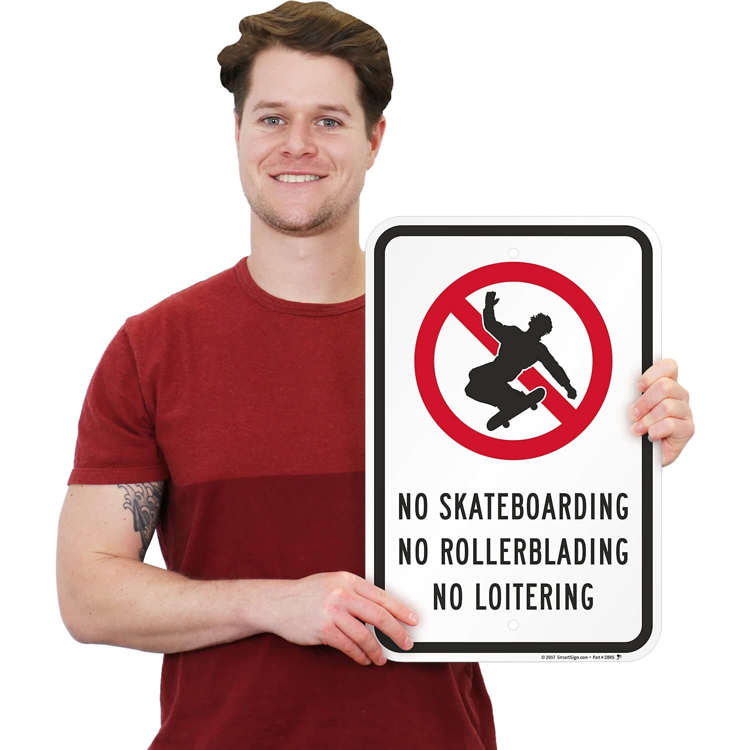 SmartSign 18 x 12 inch “No Skateboarding, No Rollerblading, No Loitering” Metal - Thumbnail 2