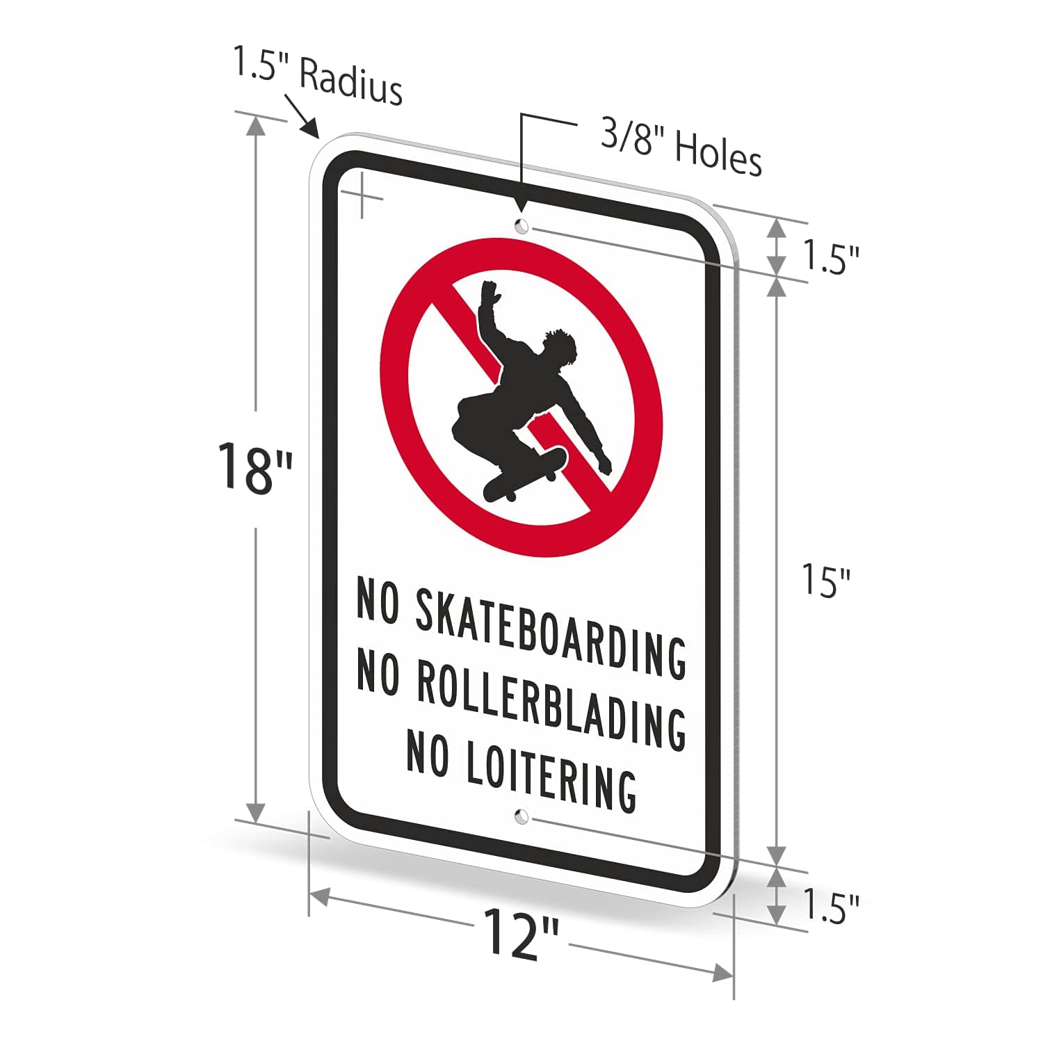 SmartSign 18 x 12 inch “No Skateboarding, No Rollerblading, No Loitering” Metal - Thumbnail 6