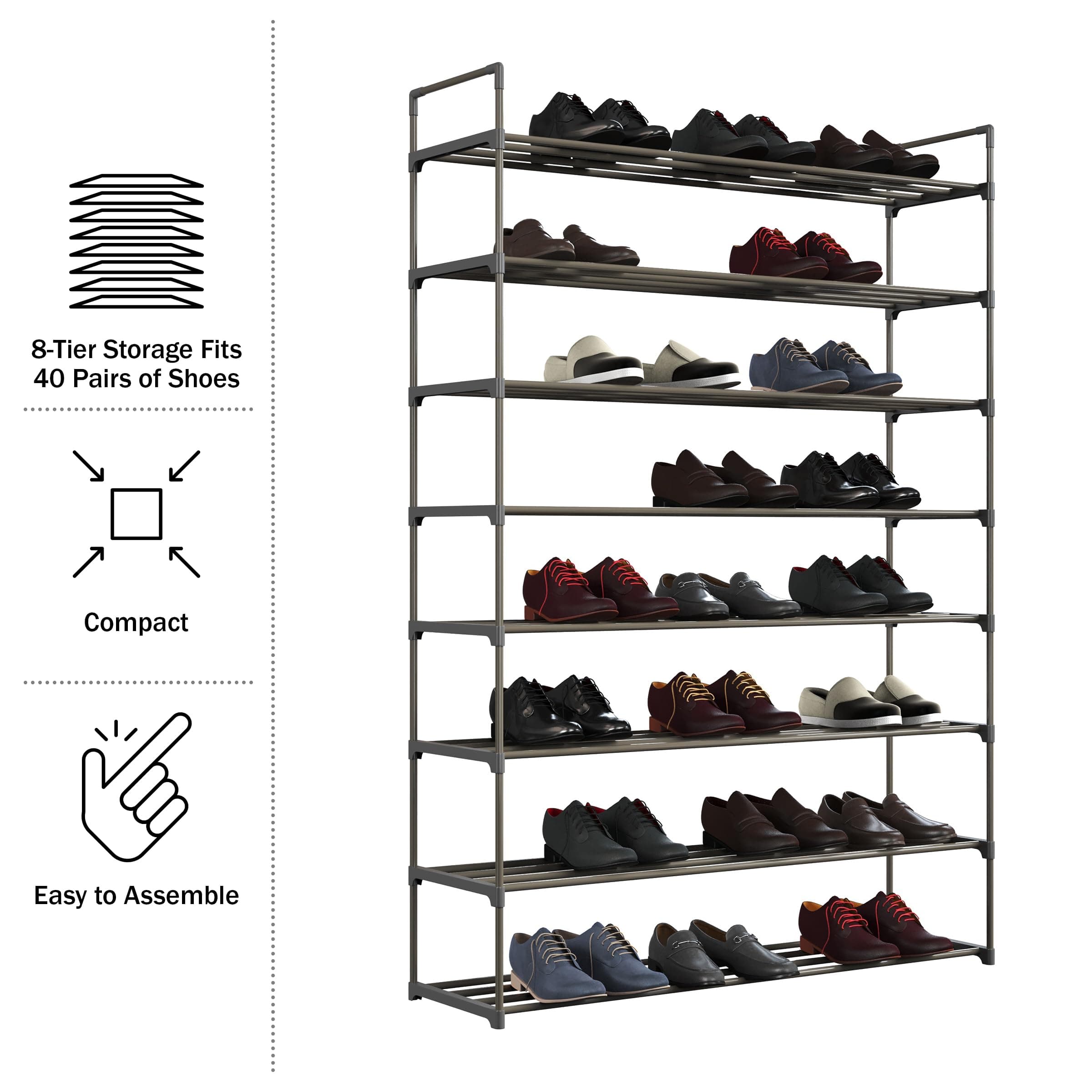 Home-Complete 8-Tier Shoe Rack Shoe Organizer Closet Bathroom Entryway Gray Hold - Thumbnail 4