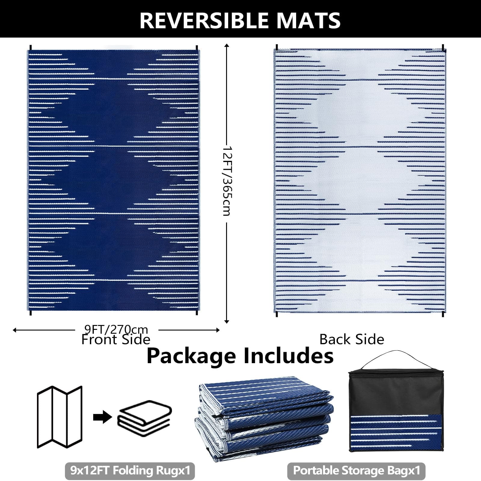 Falflor Waterproof Outdoor Rug 9x12 Reversible Plastic Straw Rug Patio Rug Large - Thumbnail 2