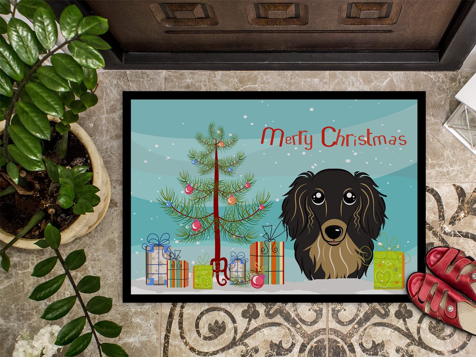 Caroline's Treasures BB1585MAT Christmas Tree and Longhair Black and Tan Dachshu - Thumbnail 3
