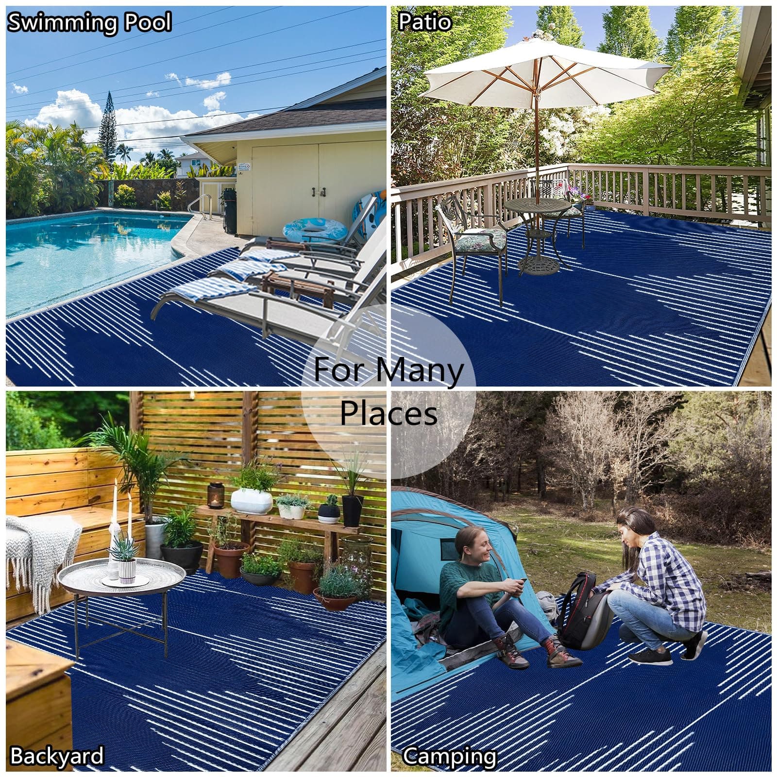 Falflor Waterproof Outdoor Rug 9x12 Reversible Plastic Straw Rug Patio Rug Large - Thumbnail 7