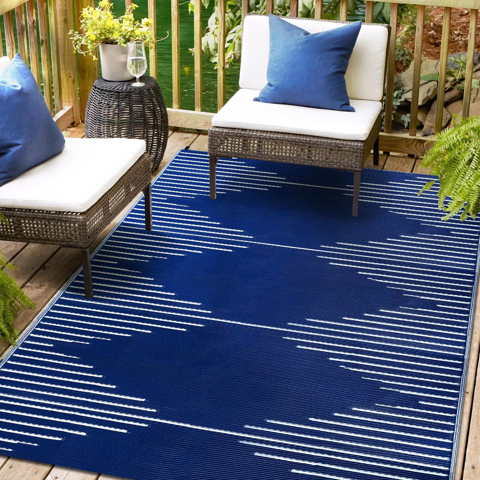 Falflor Waterproof Outdoor Rug 9x12 Reversible Plastic Straw Rug Patio Rug Large - Thumbnail 8