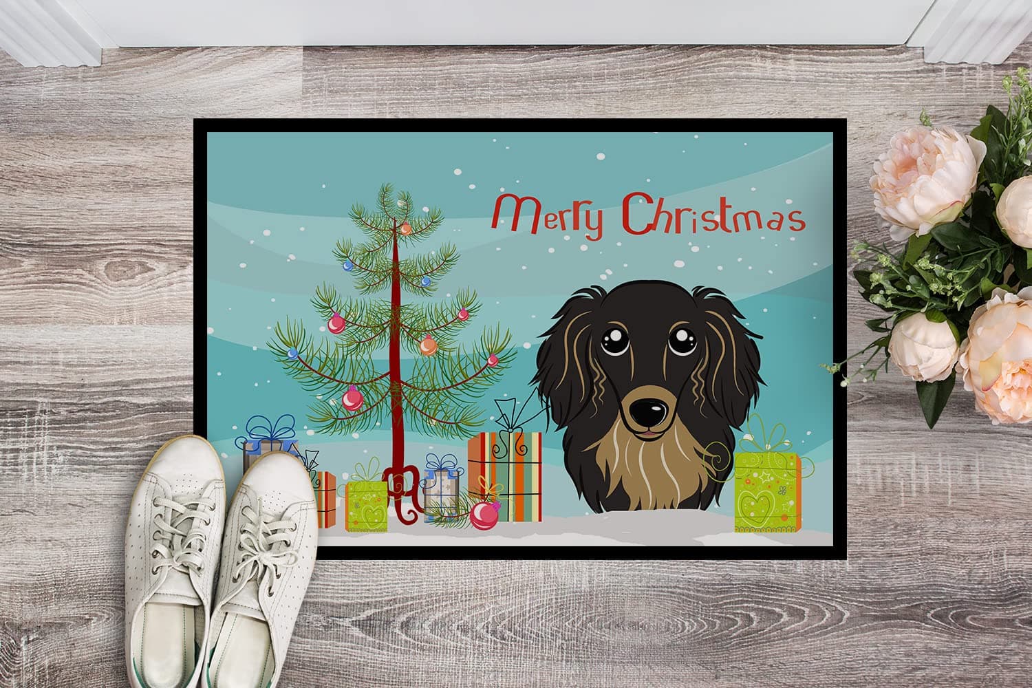 Caroline's Treasures BB1585MAT Christmas Tree and Longhair Black and Tan Dachshu - Thumbnail 2