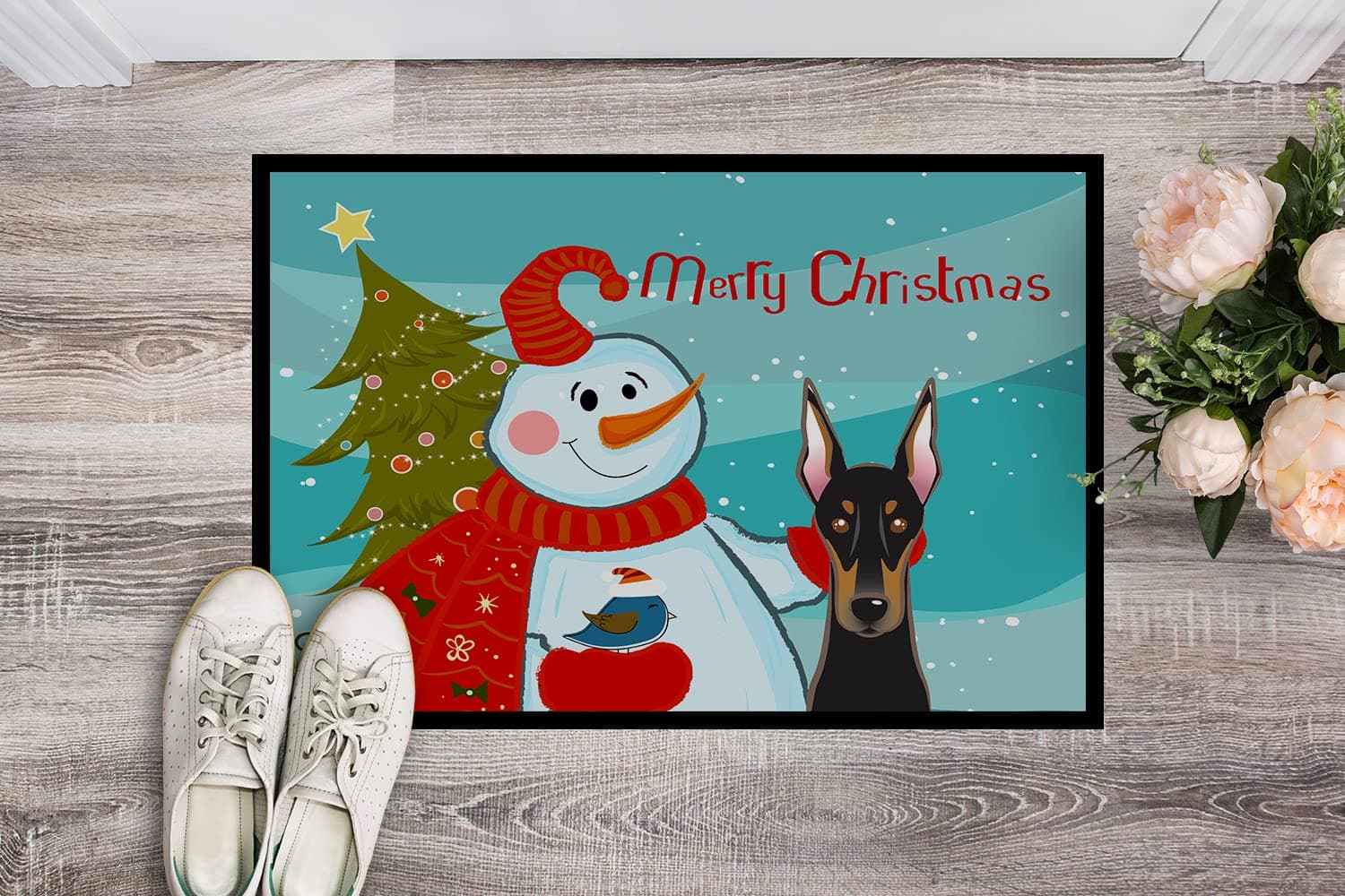Caroline's Treasures BB1865MAT Snowman with Doberman Doormat 18x27 Front Door Ma - Thumbnail 3