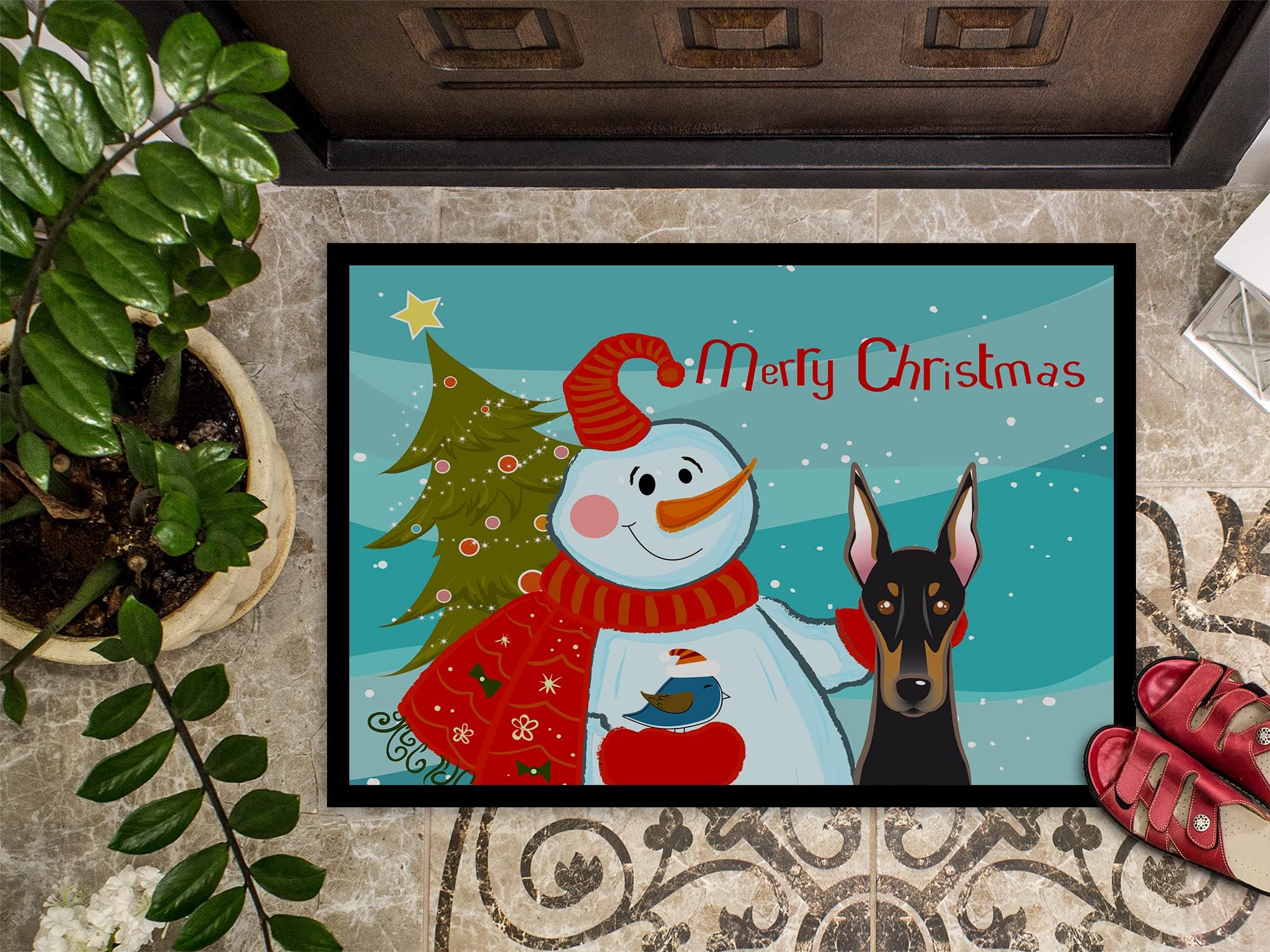 Caroline's Treasures BB1865MAT Snowman with Doberman Doormat 18x27 Front Door Ma - Thumbnail 4