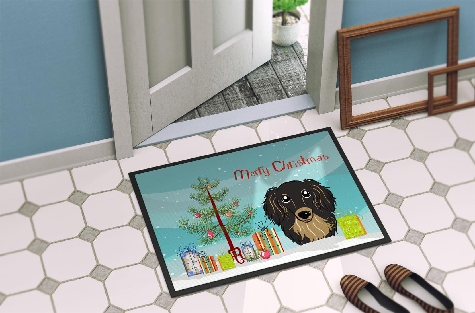 Caroline's Treasures BB1585MAT Christmas Tree and Longhair Black and Tan Dachshu - Thumbnail 4
