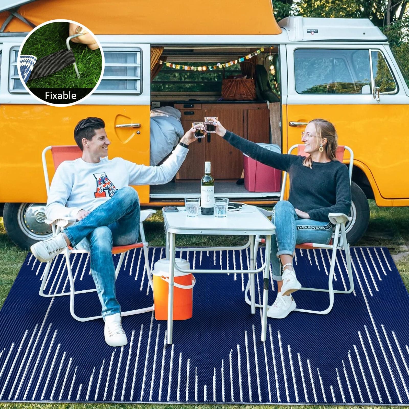 Falflor Waterproof Outdoor Rug 9x12 Reversible Plastic Straw Rug Patio Rug Large - Thumbnail 6