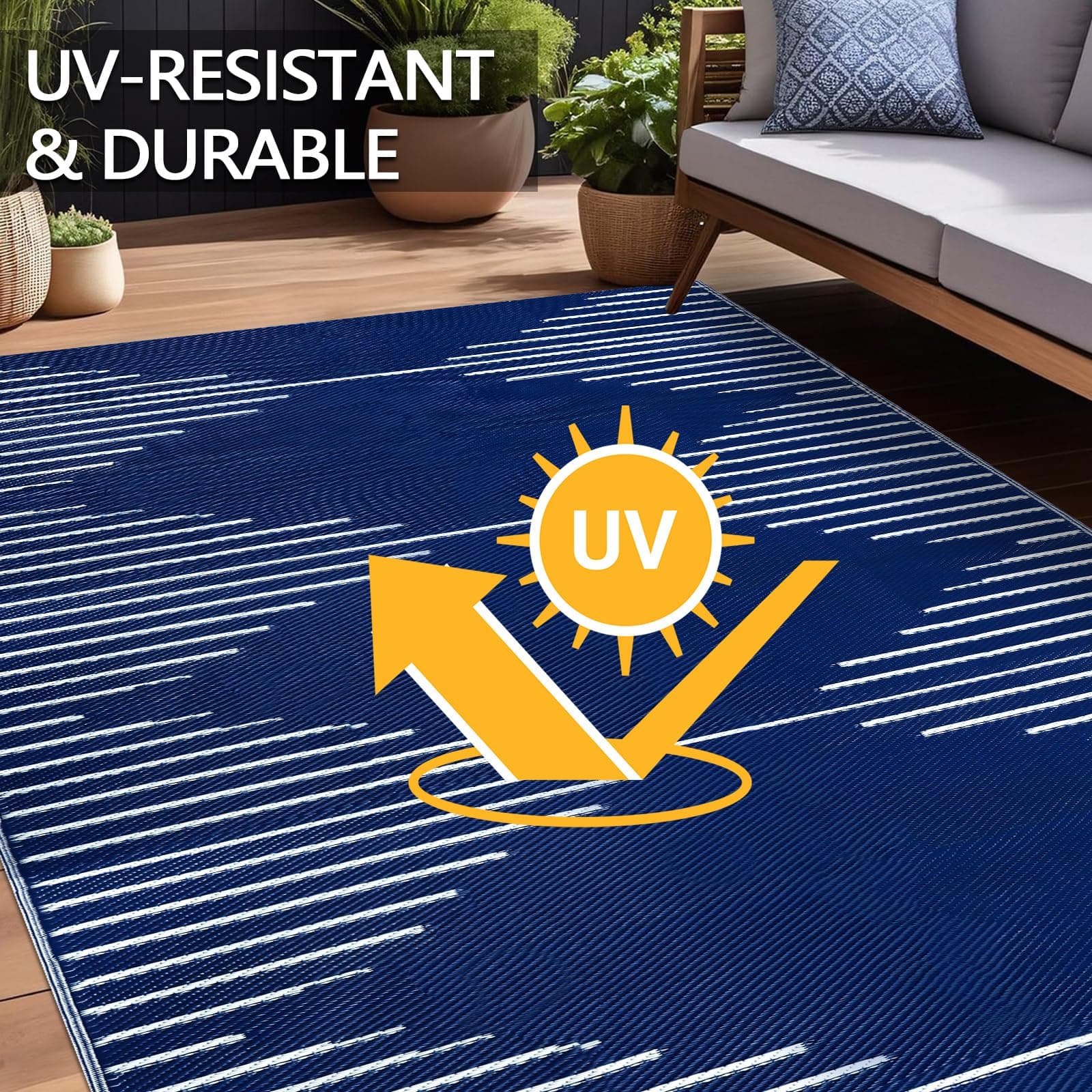 Falflor Waterproof Outdoor Rug 9x12 Reversible Plastic Straw Rug Patio Rug Large - Thumbnail 4