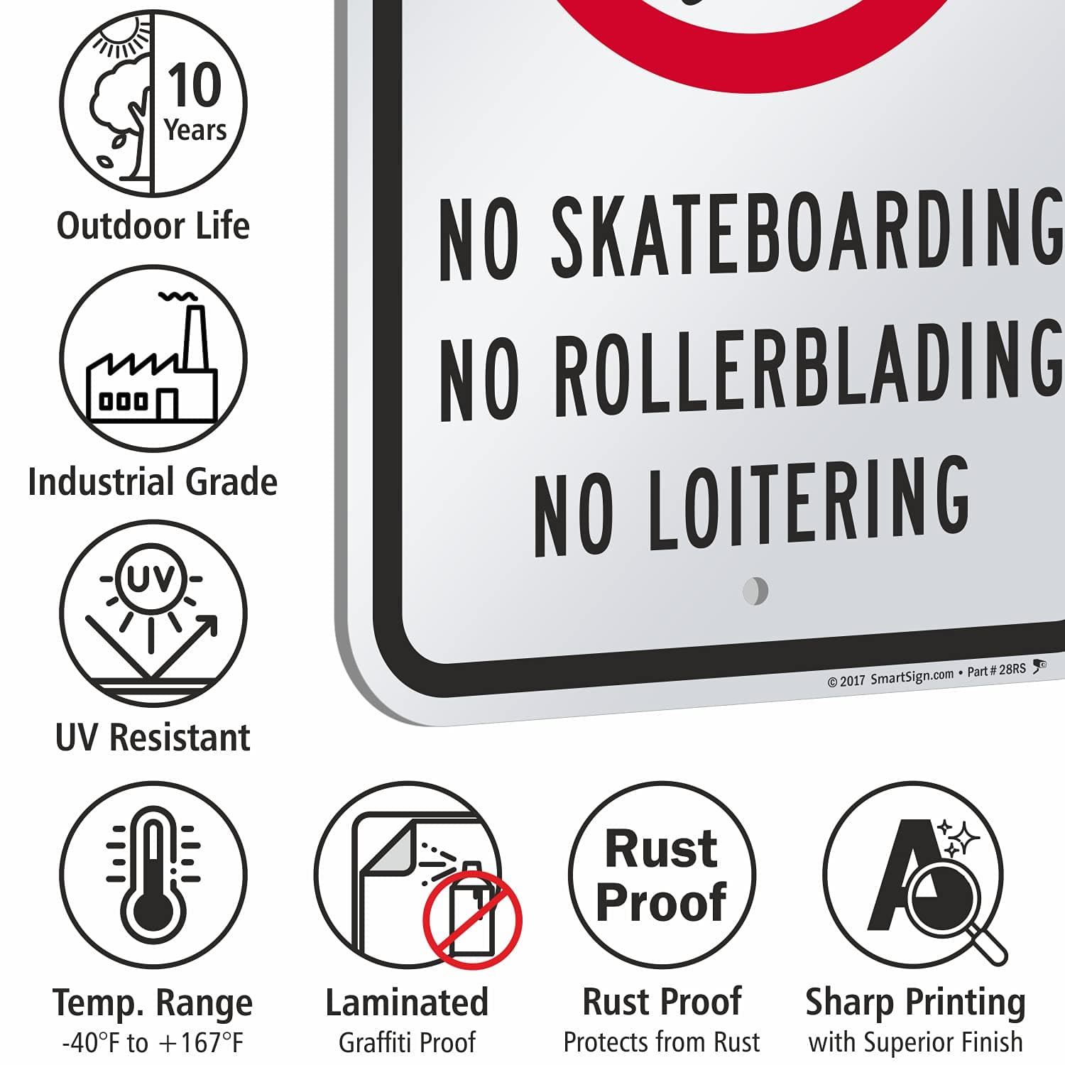 SmartSign 18 x 12 inch “No Skateboarding, No Rollerblading, No Loitering” Metal - Thumbnail 7