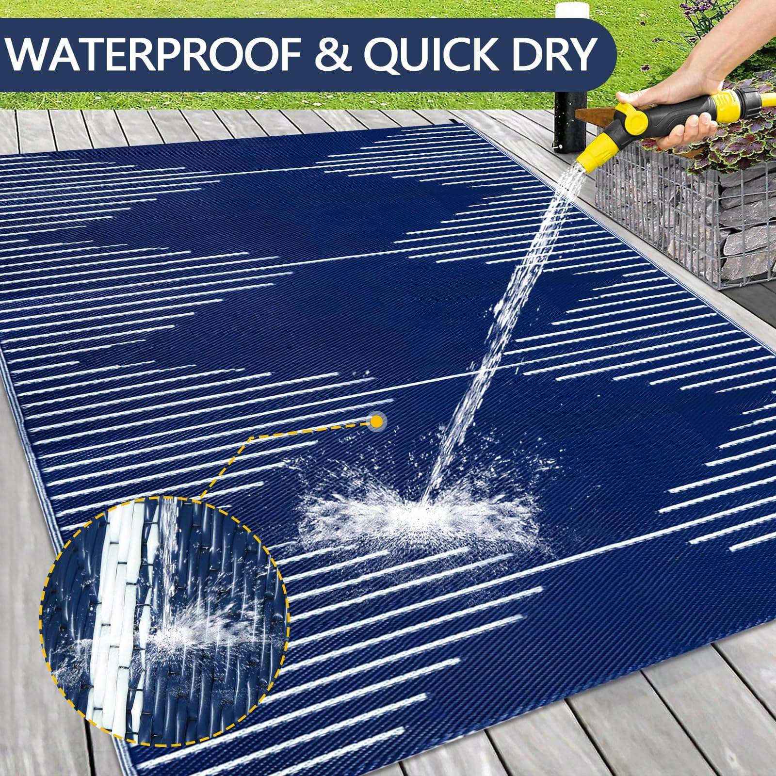 Falflor Waterproof Outdoor Rug 9x12 Reversible Plastic Straw Rug Patio Rug Large - Thumbnail 3