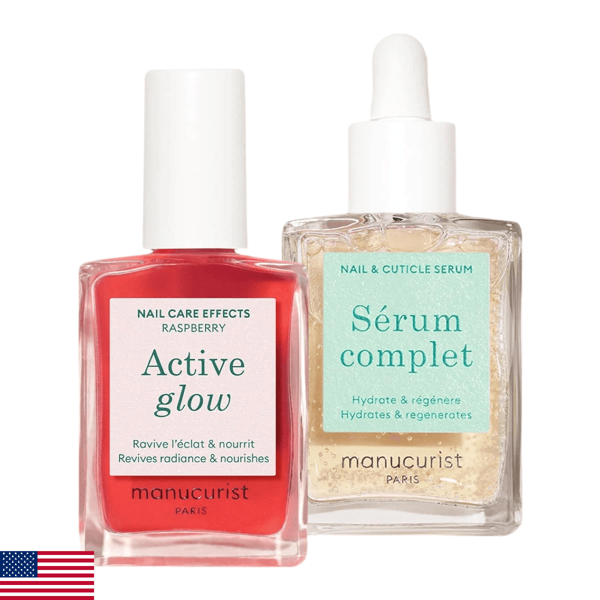 Manucurist Healthy Glow Duo - Active Glow Raspberry (Pink) Repairing Nail Polish - Image 1