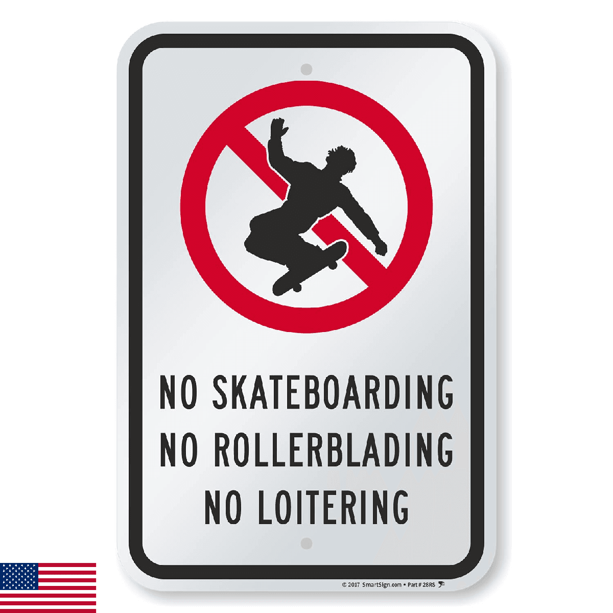 SmartSign 18 x 12 inch “No Skateboarding, No Rollerblading, No Loitering” Metal - Image 1