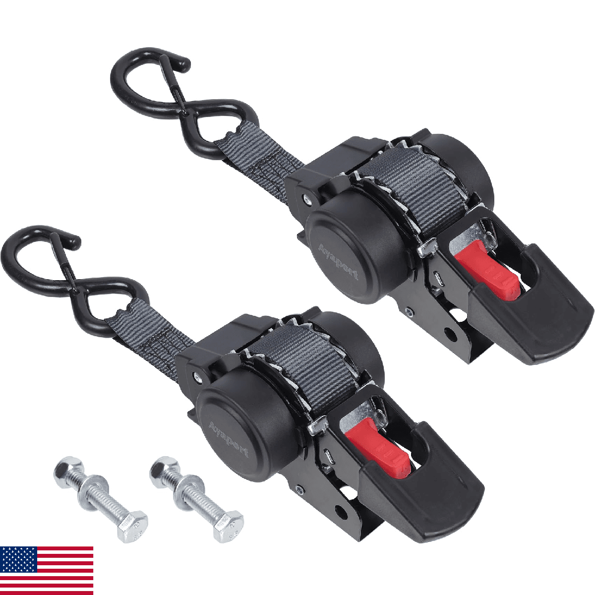 Ayaport Retractable Transom Tie Down Straps 1in X 10ft Tie Down Straps to Traile - Image 1