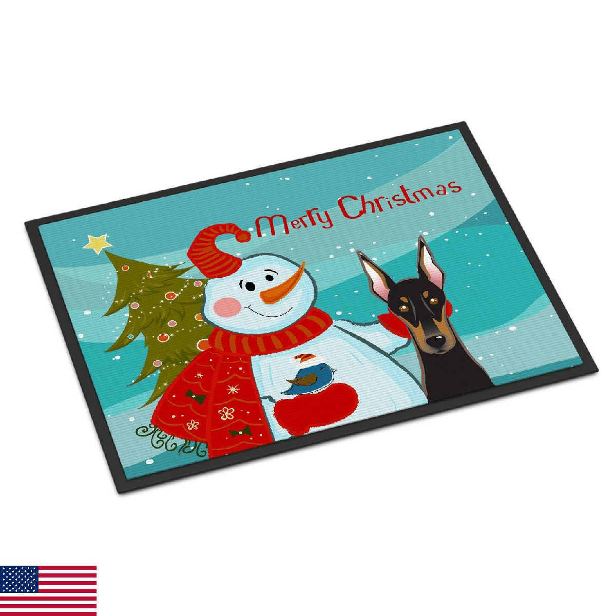 Caroline's Treasures BB1865MAT Snowman with Doberman Doormat 18x27 Front Door Ma - Image 1